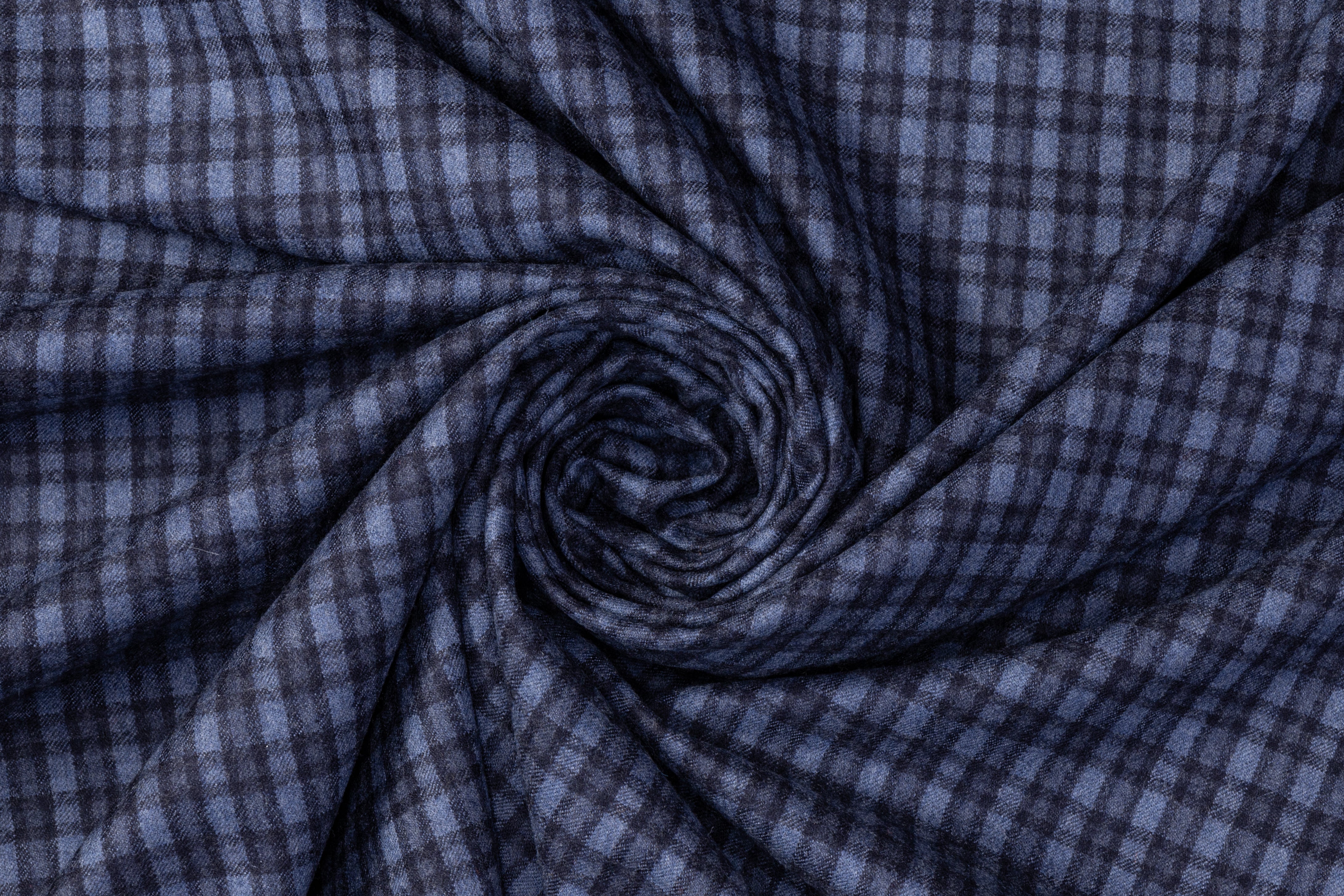 Checked Italian Wool Suiting - Blue