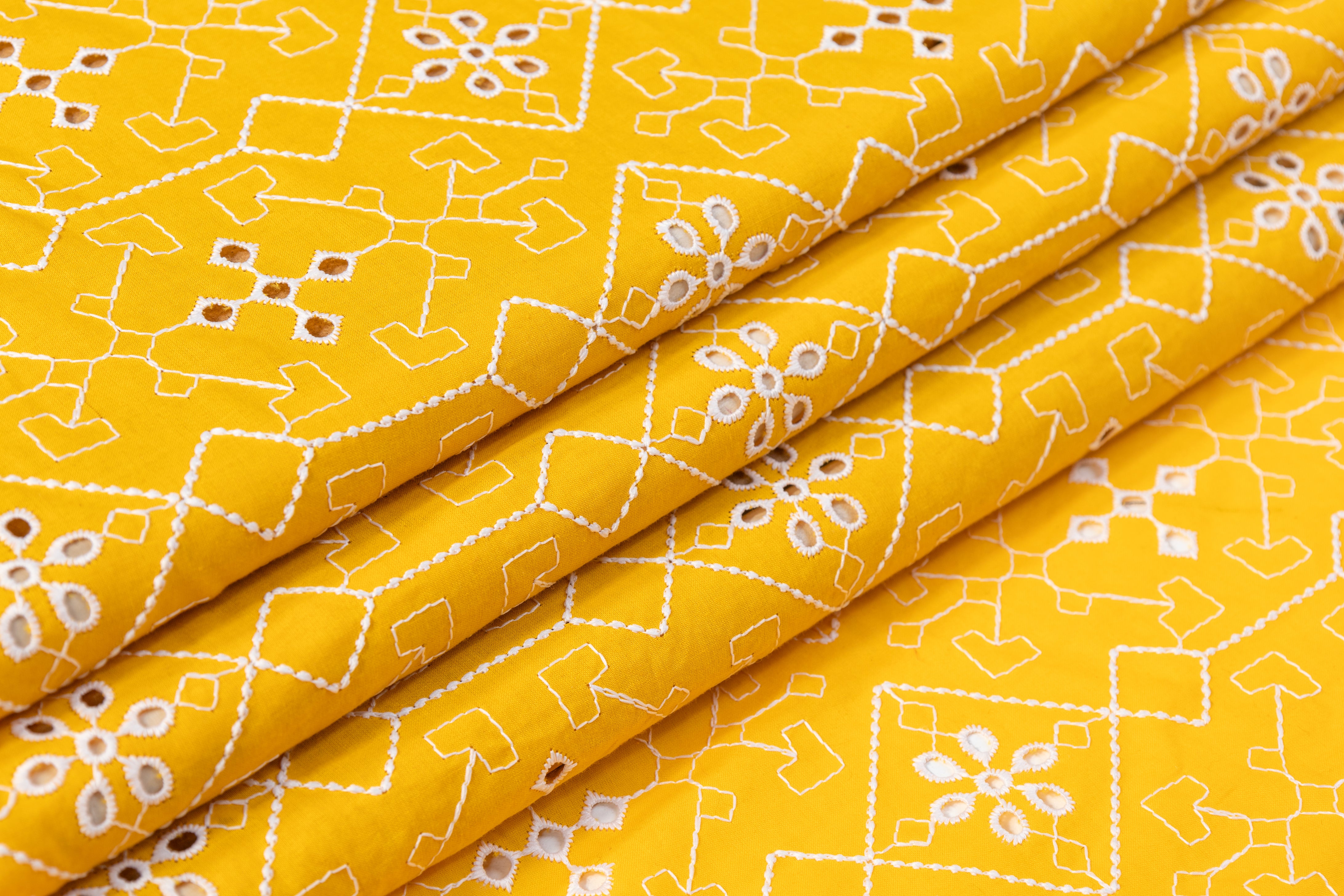 Geometric Cotton Eyelet - Yellow