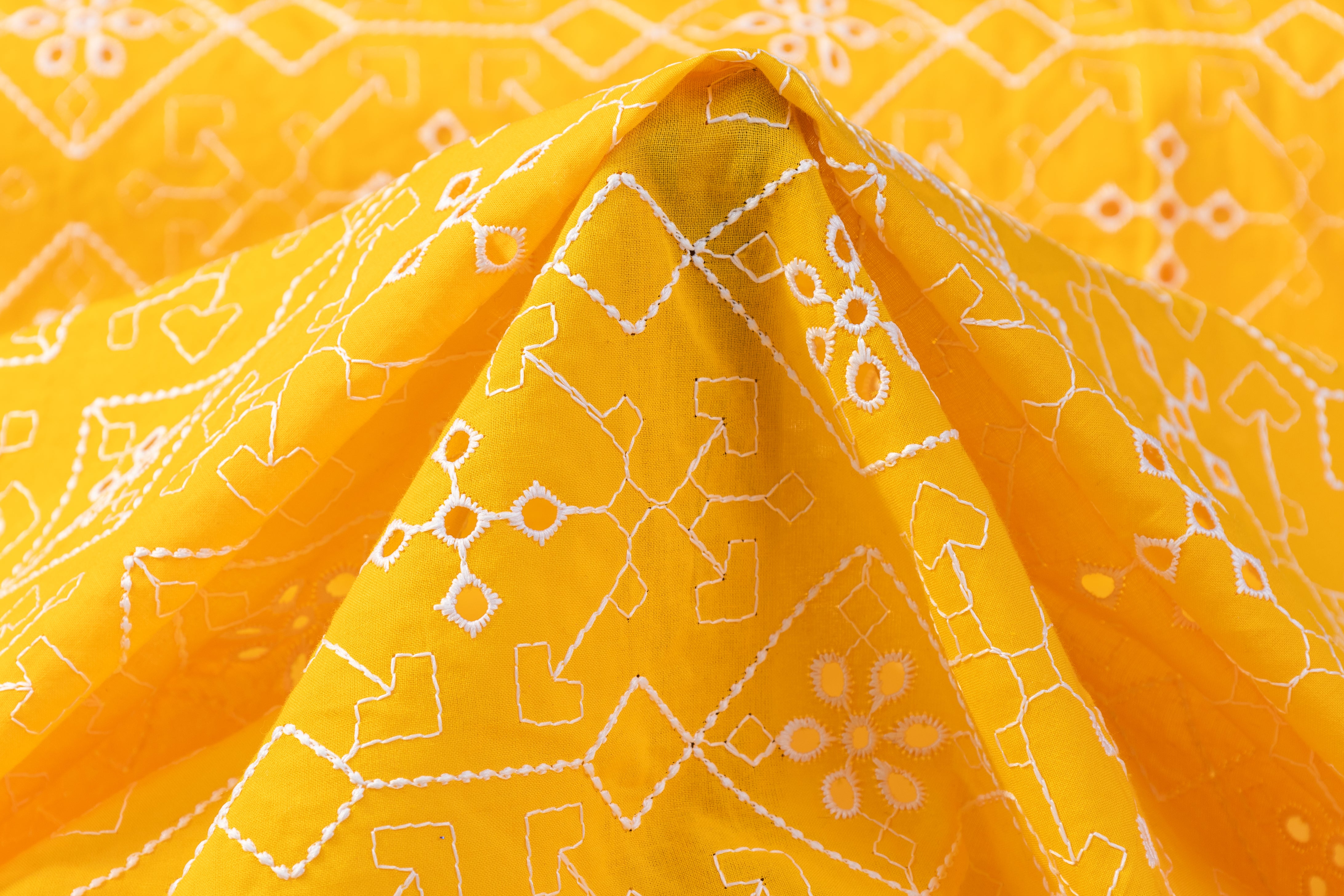 Geometric Cotton Eyelet - Yellow