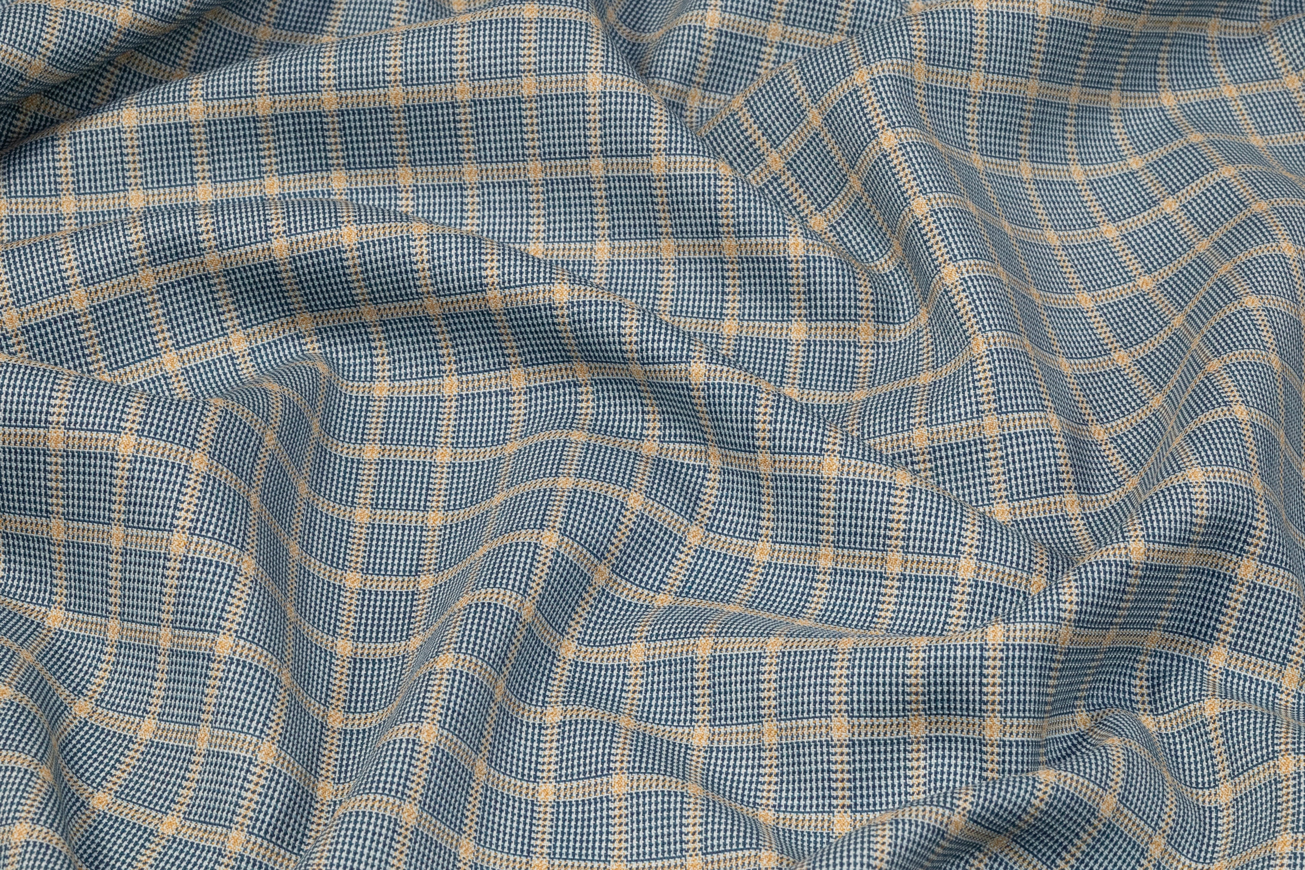 Checked Italian Wool Suiting - Blue / Beige