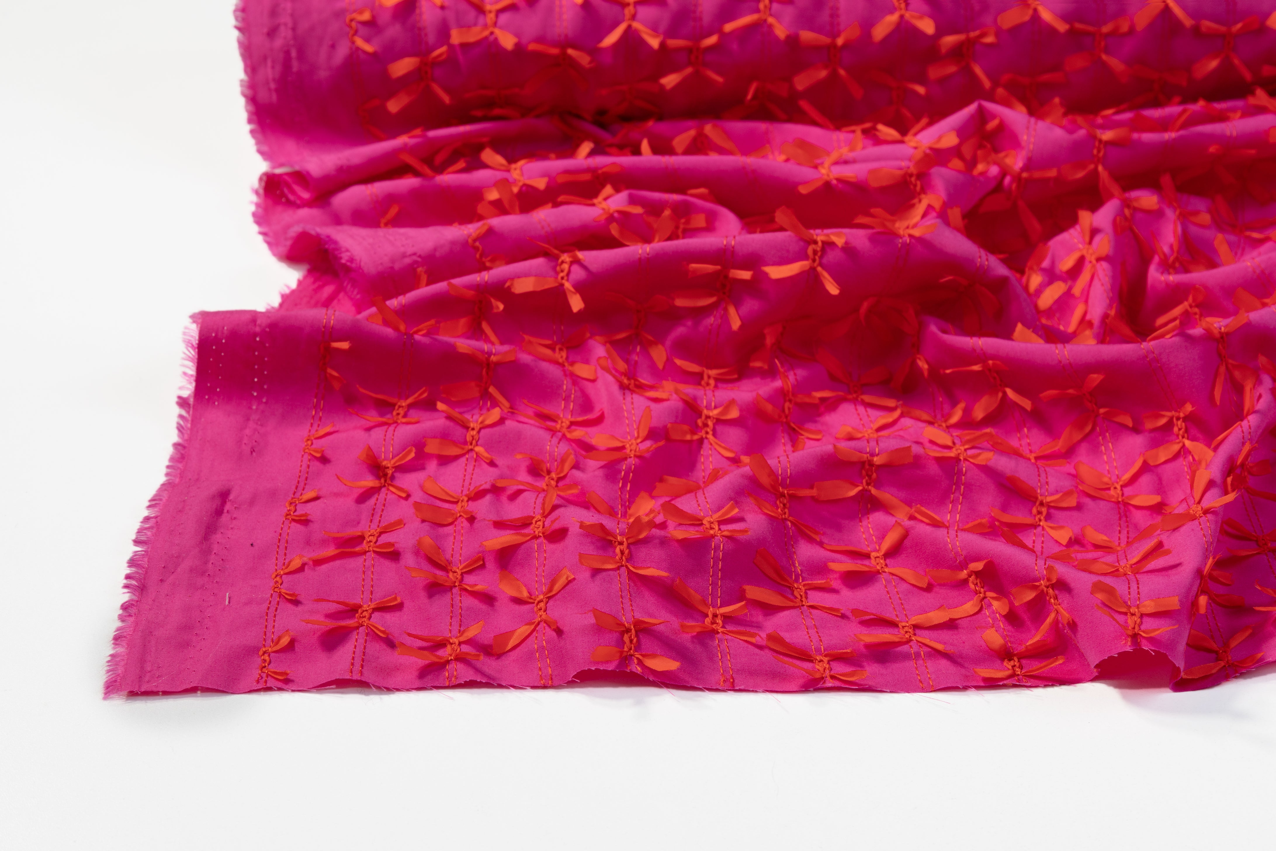 Bow Embroidered Poly Poplin - Pink / Orange