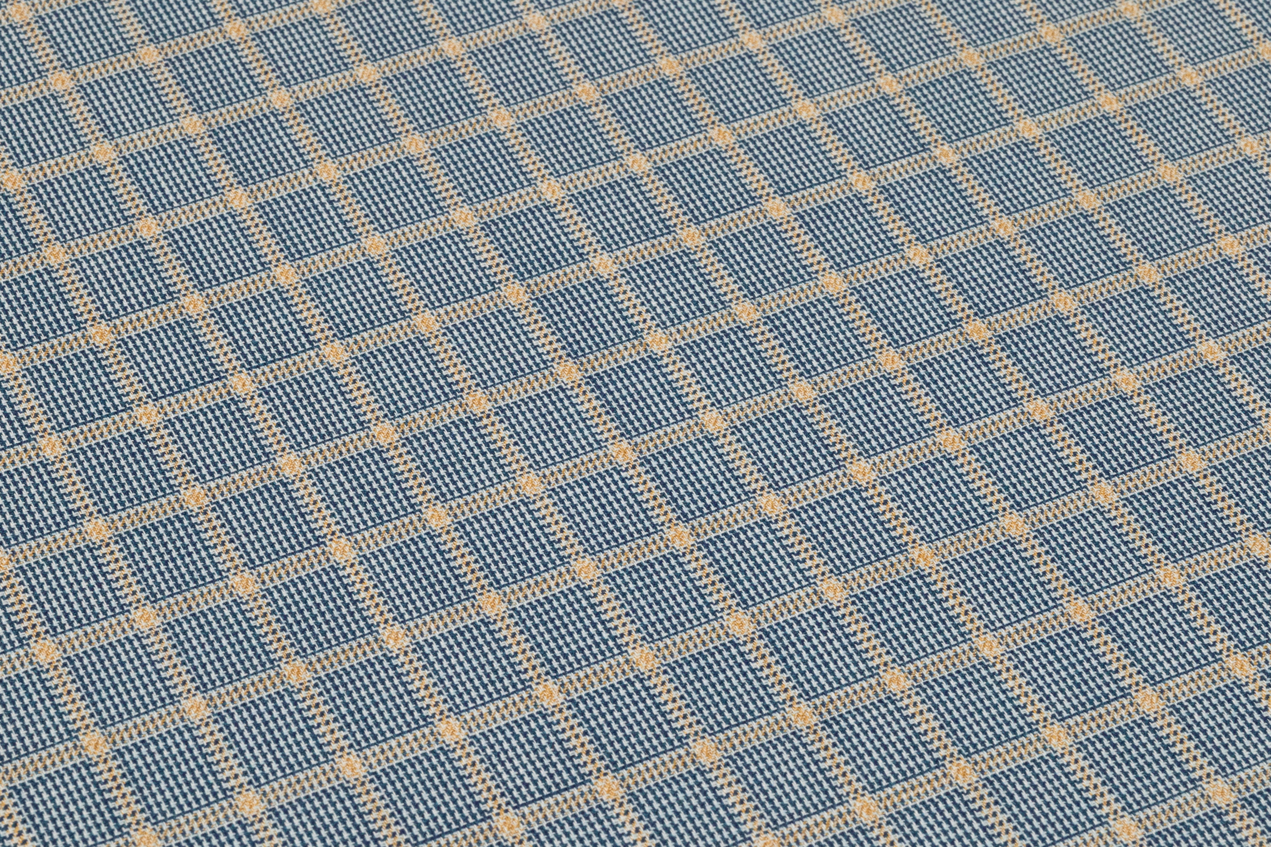 Checked Italian Wool Suiting - Blue / Beige