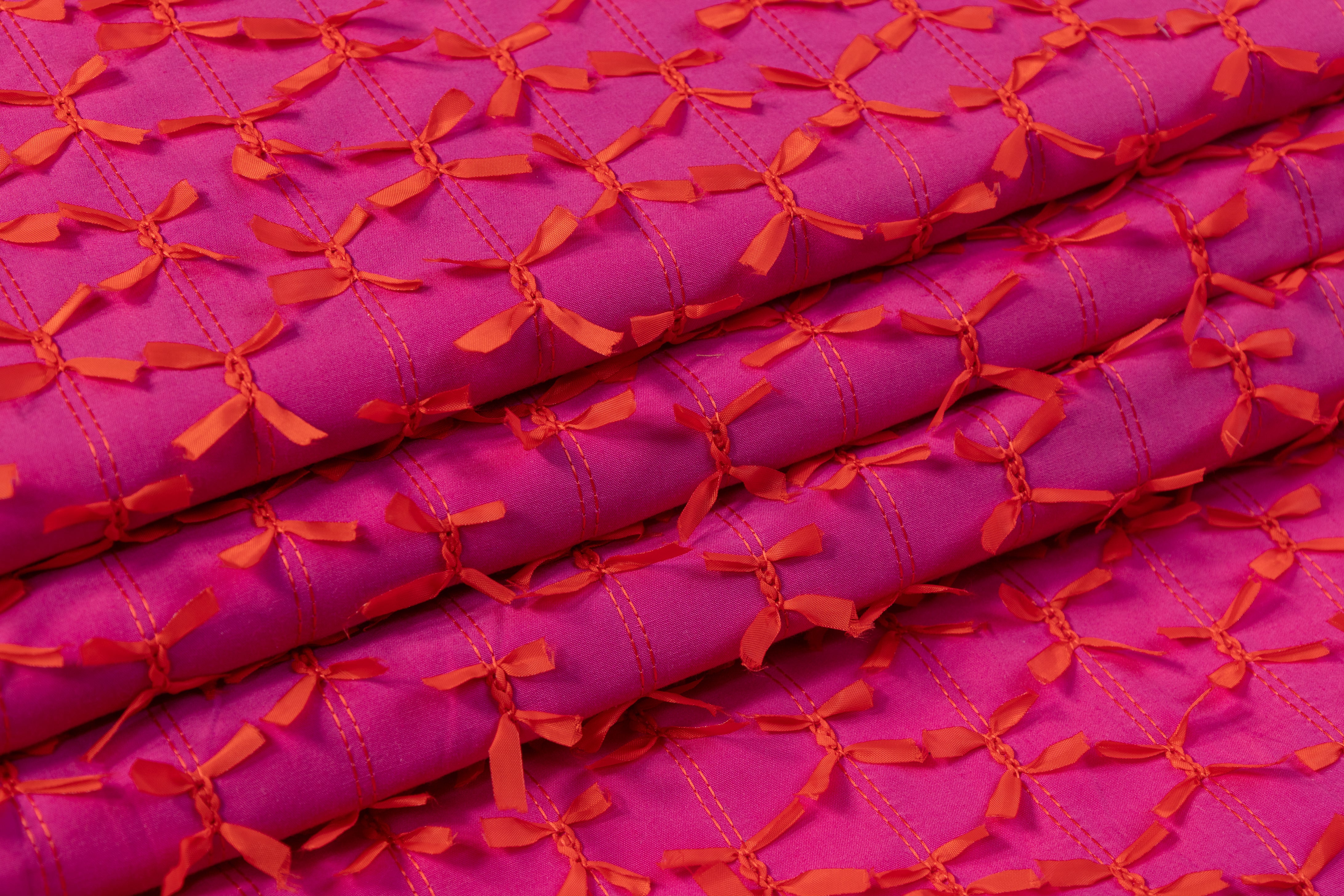 Bow Embroidered Poly Poplin - Pink / Orange