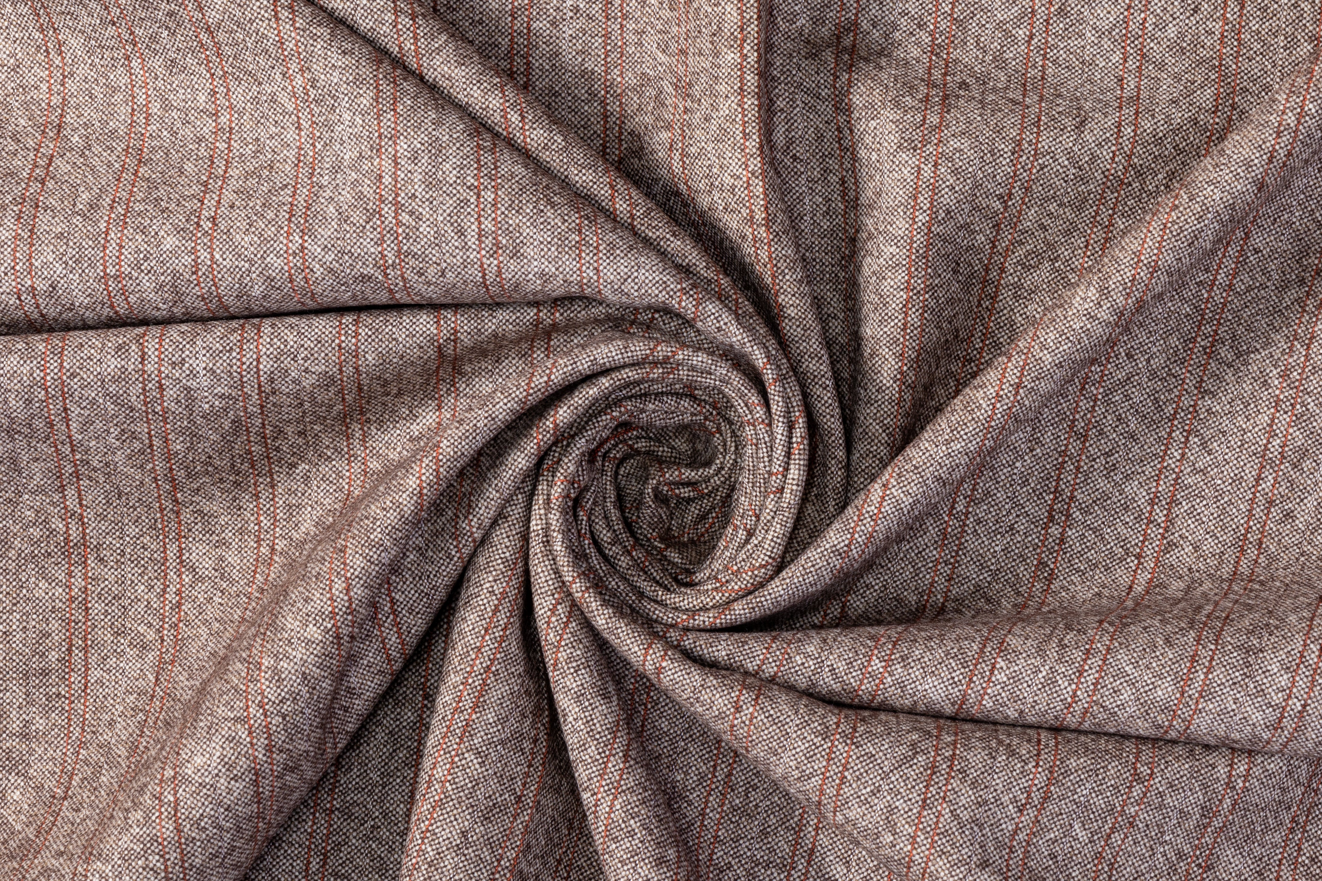 Striped Italian Wool Tweed Coating - Brown / Orange