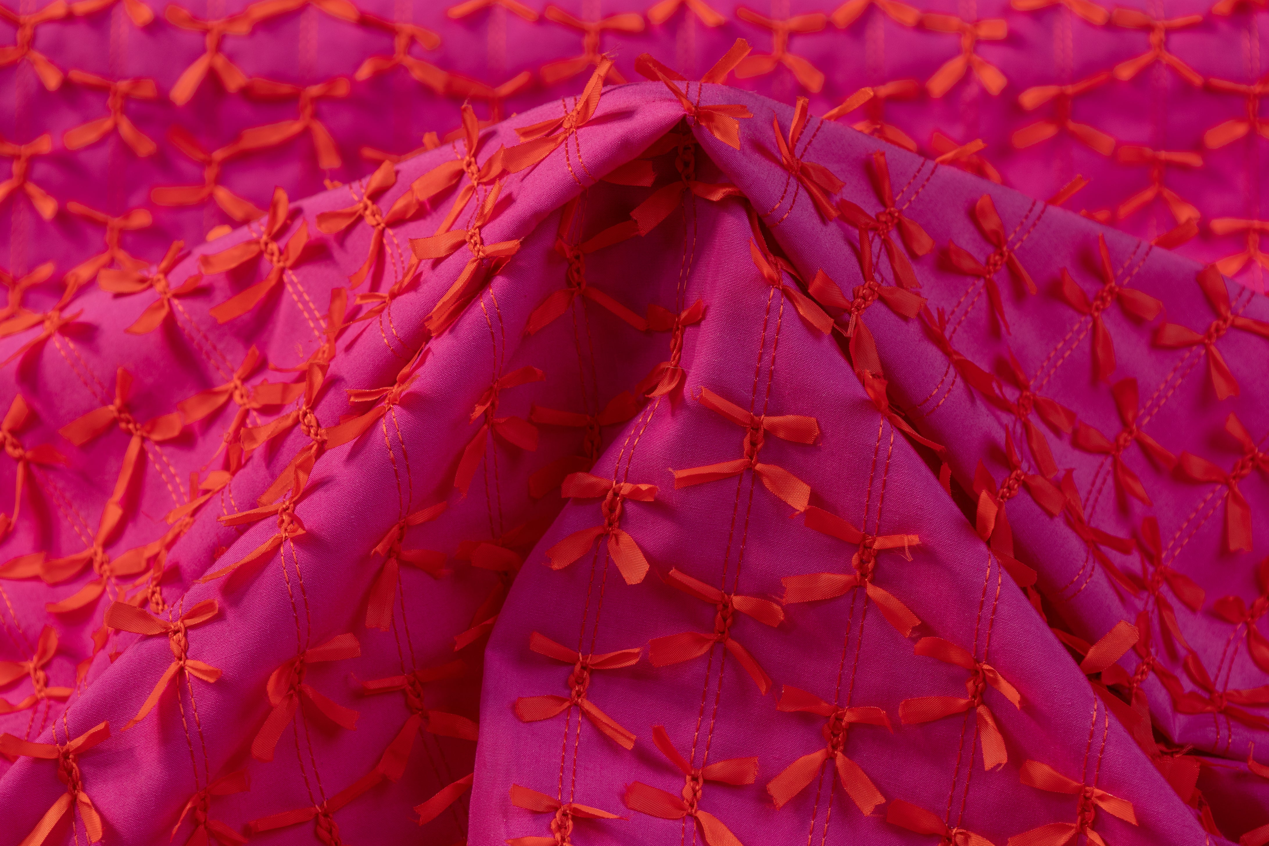 Bow Embroidered Poly Poplin - Pink / Orange