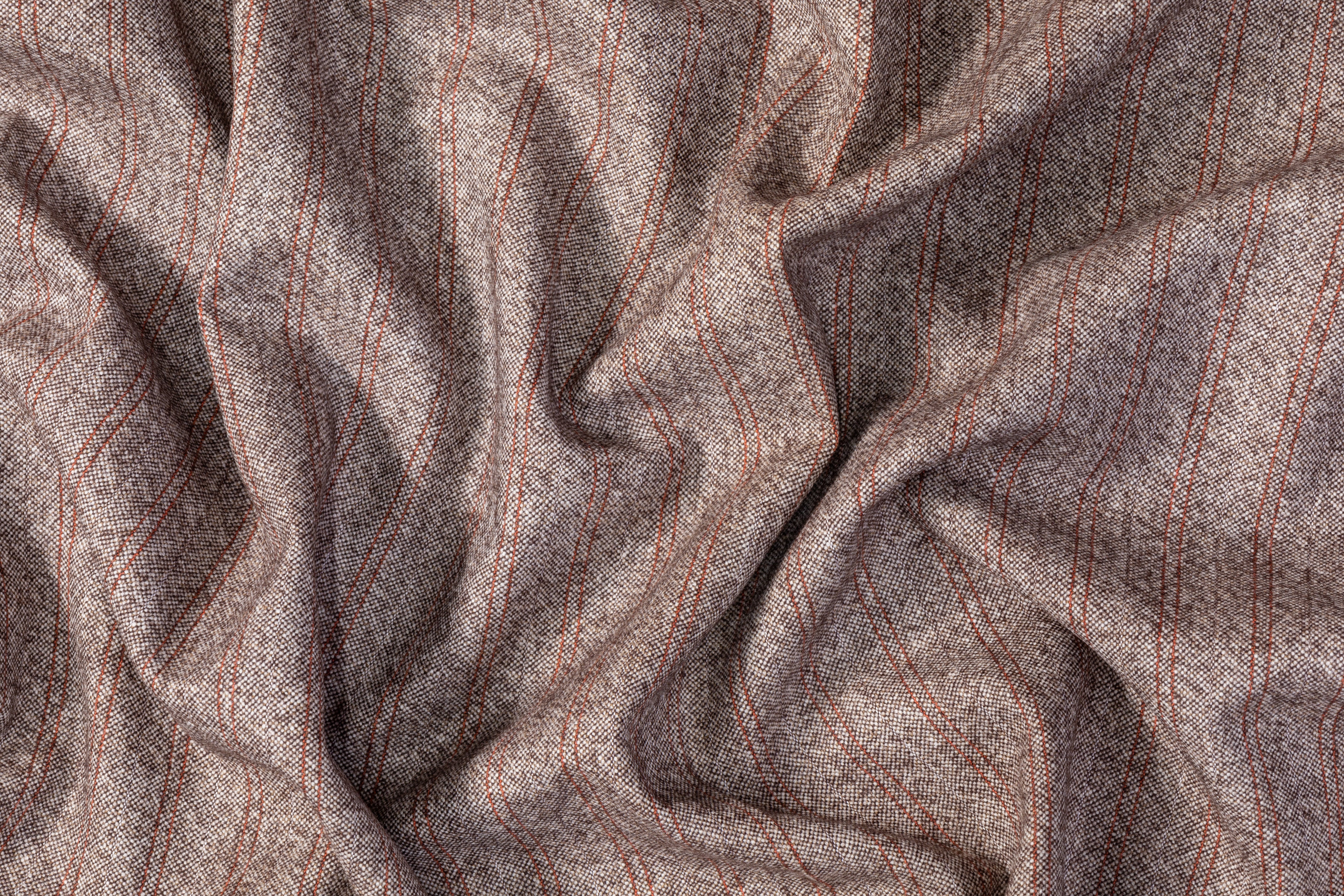 Striped Italian Wool Tweed Coating - Brown / Orange