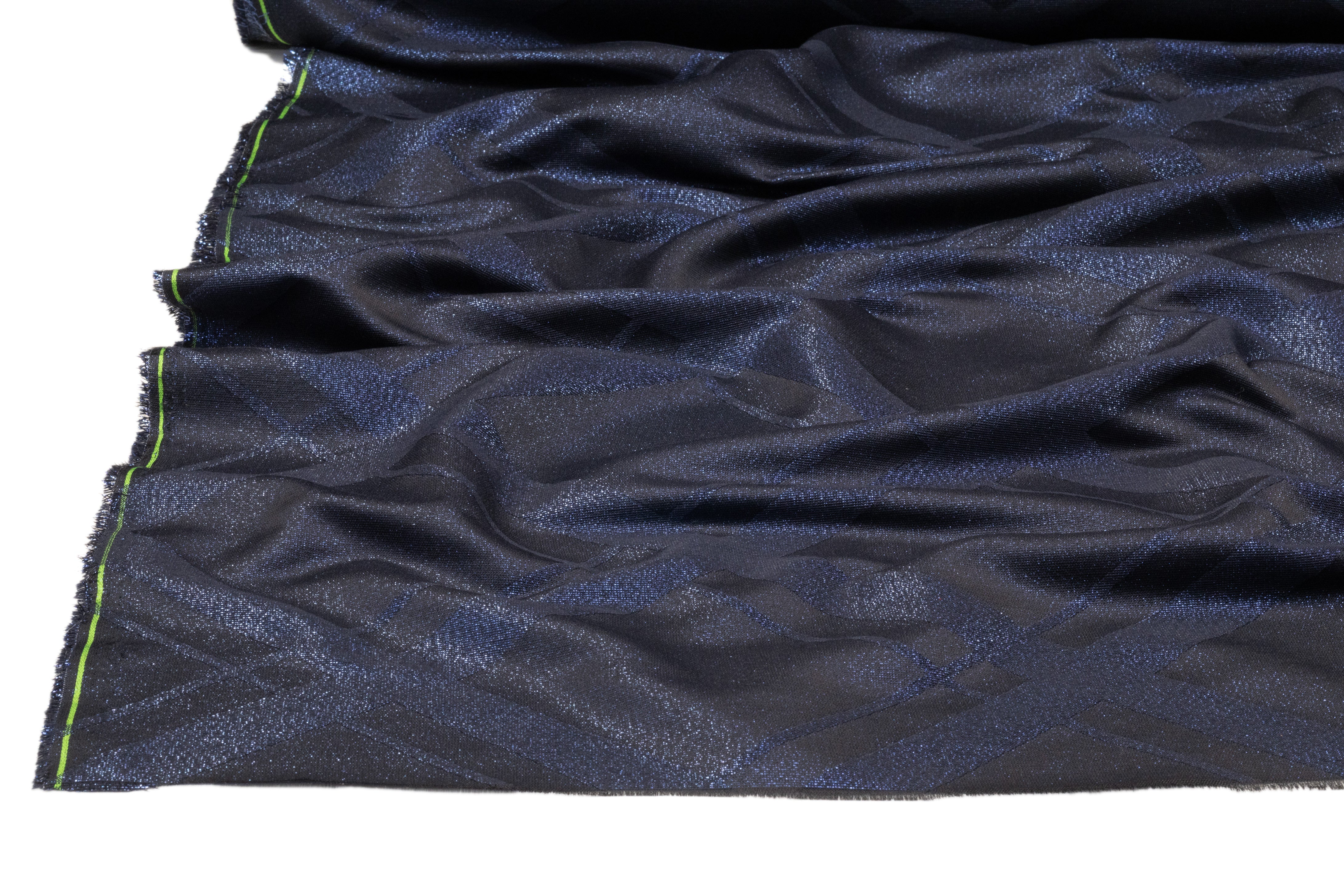Plaid Italian Metallic Brocade - Navy Blue