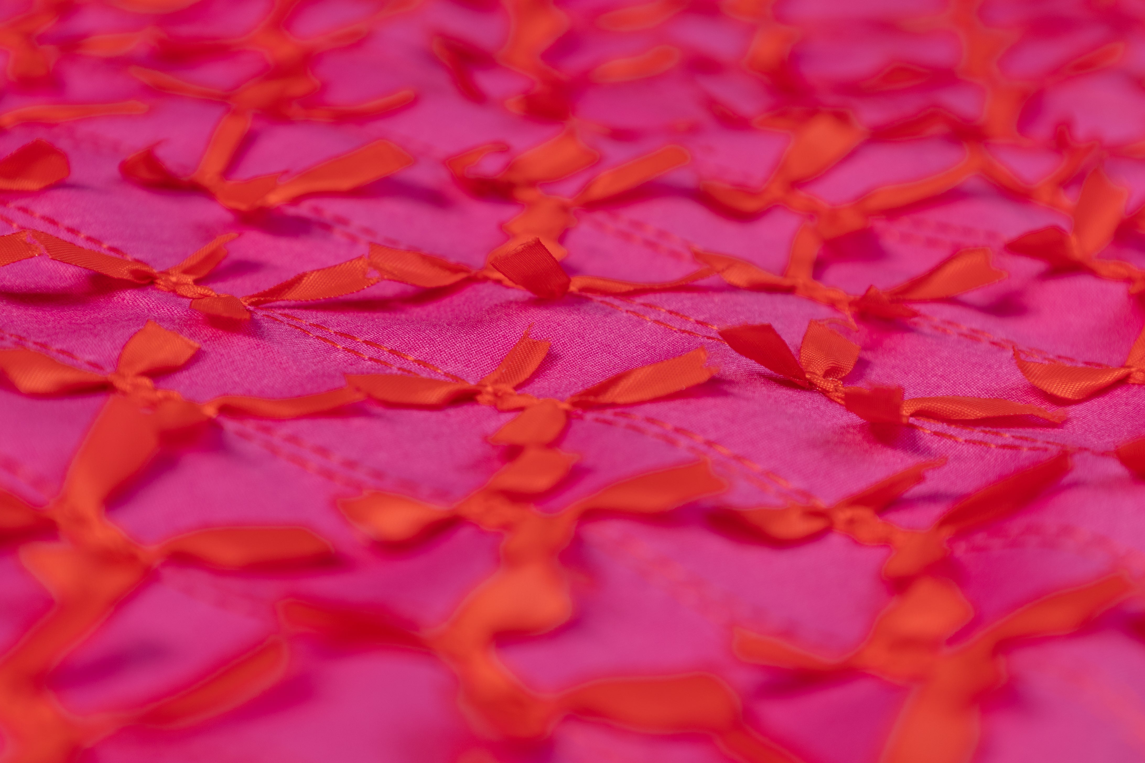 Bow Embroidered Poly Poplin - Pink / Orange