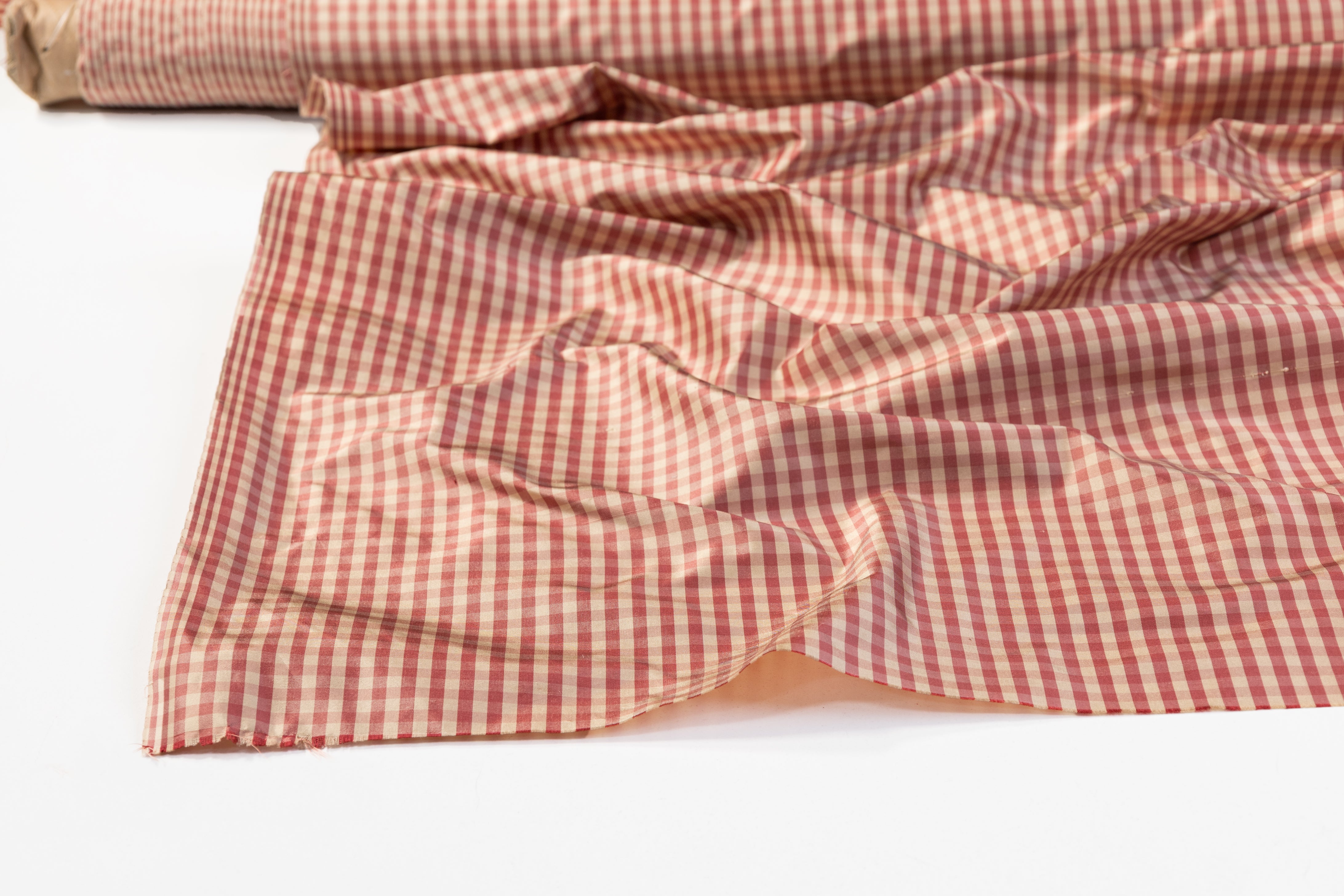 Gingham Check Silk Taffeta - Beige / Rose