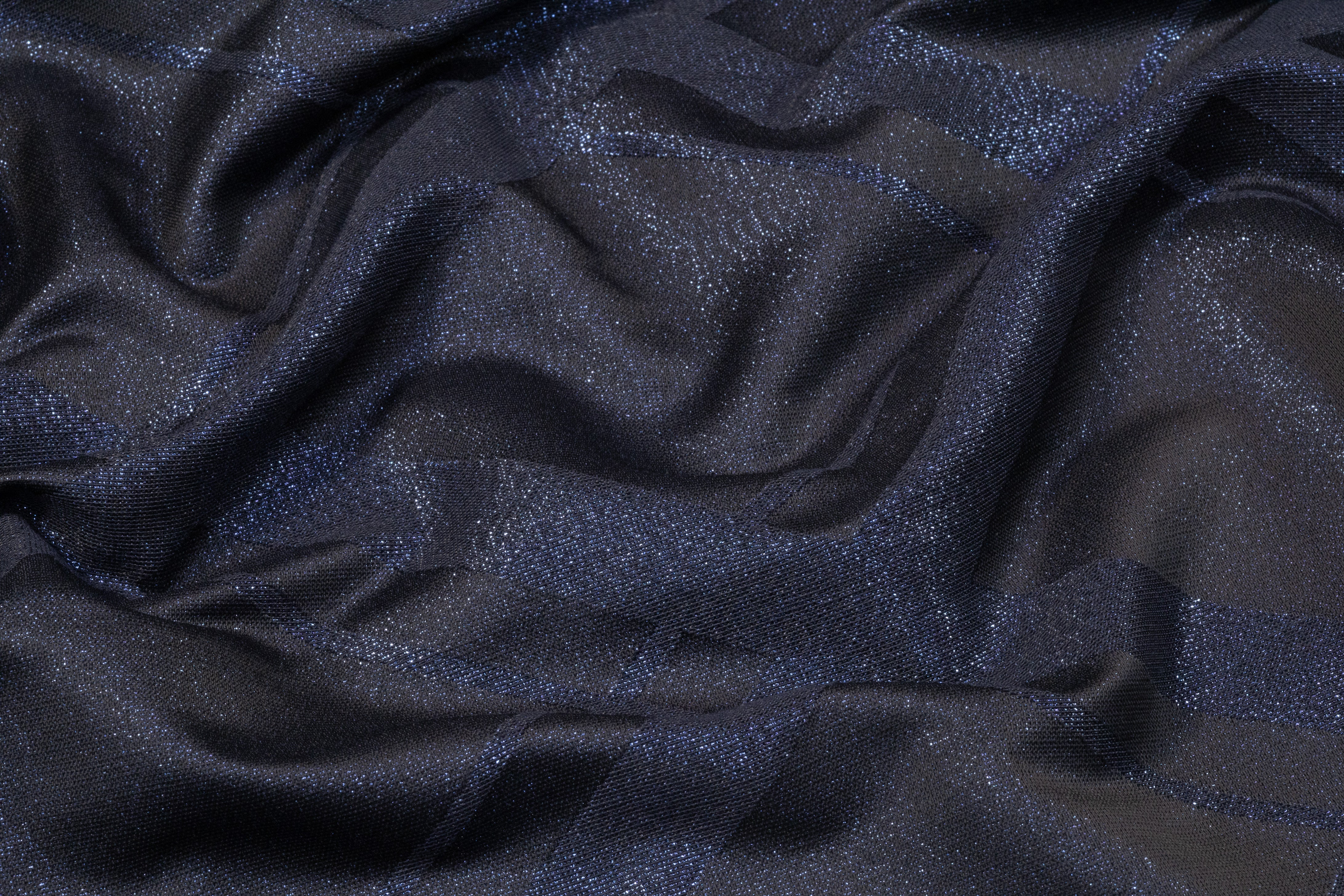 Plaid Italian Metallic Brocade - Navy Blue