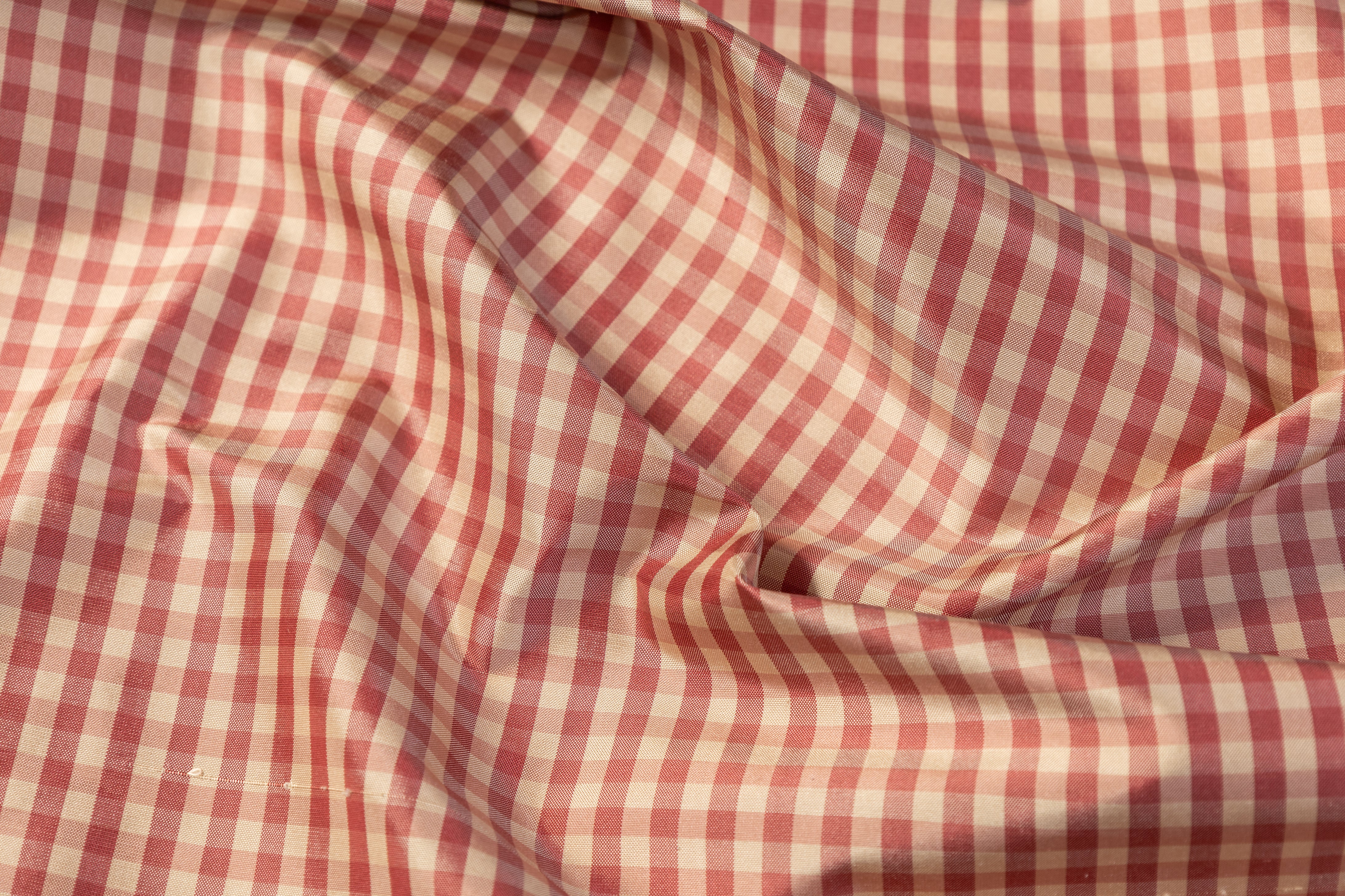 Gingham Check Silk Taffeta - Beige / Rose