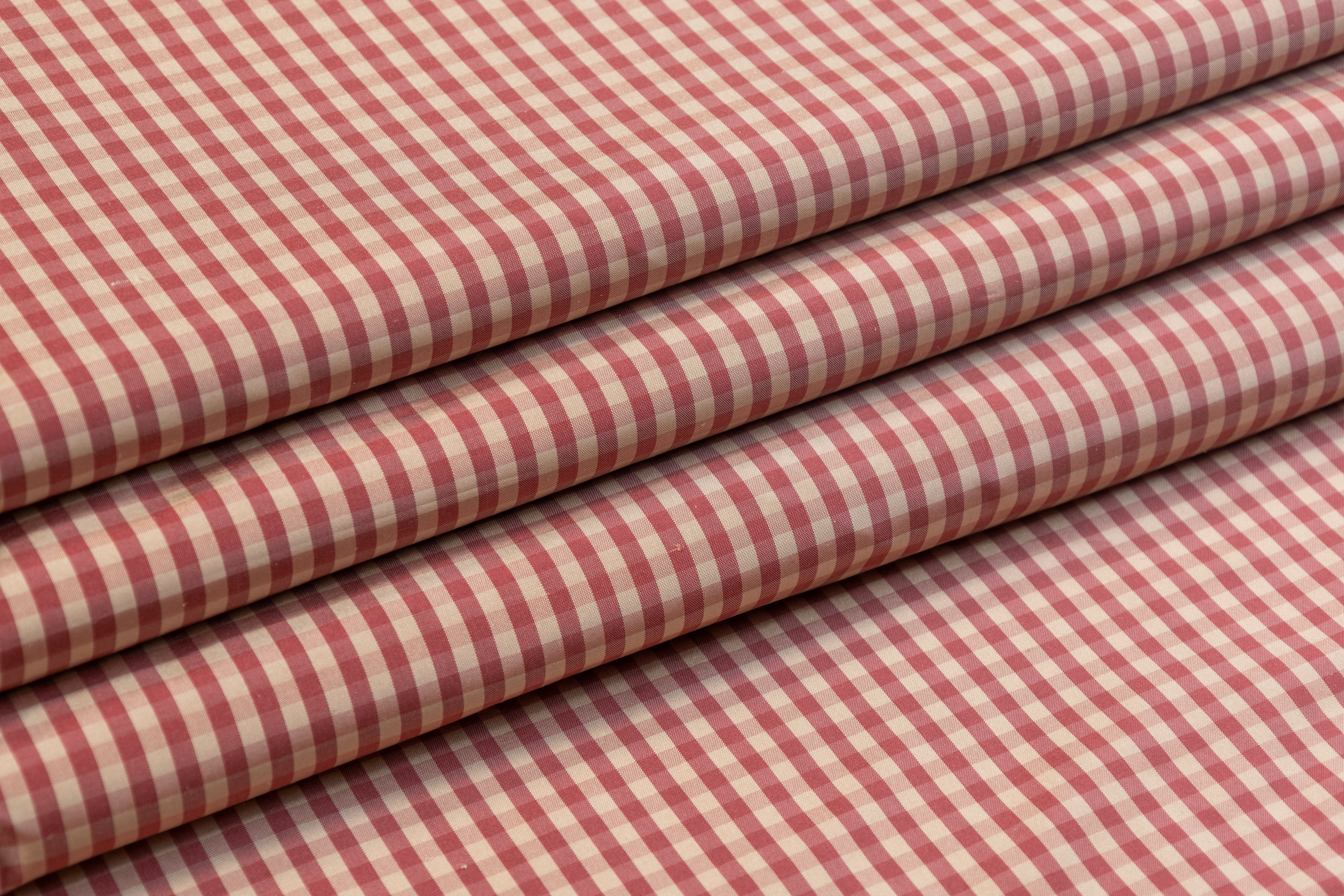Gingham Check Silk Taffeta - Beige / Rose