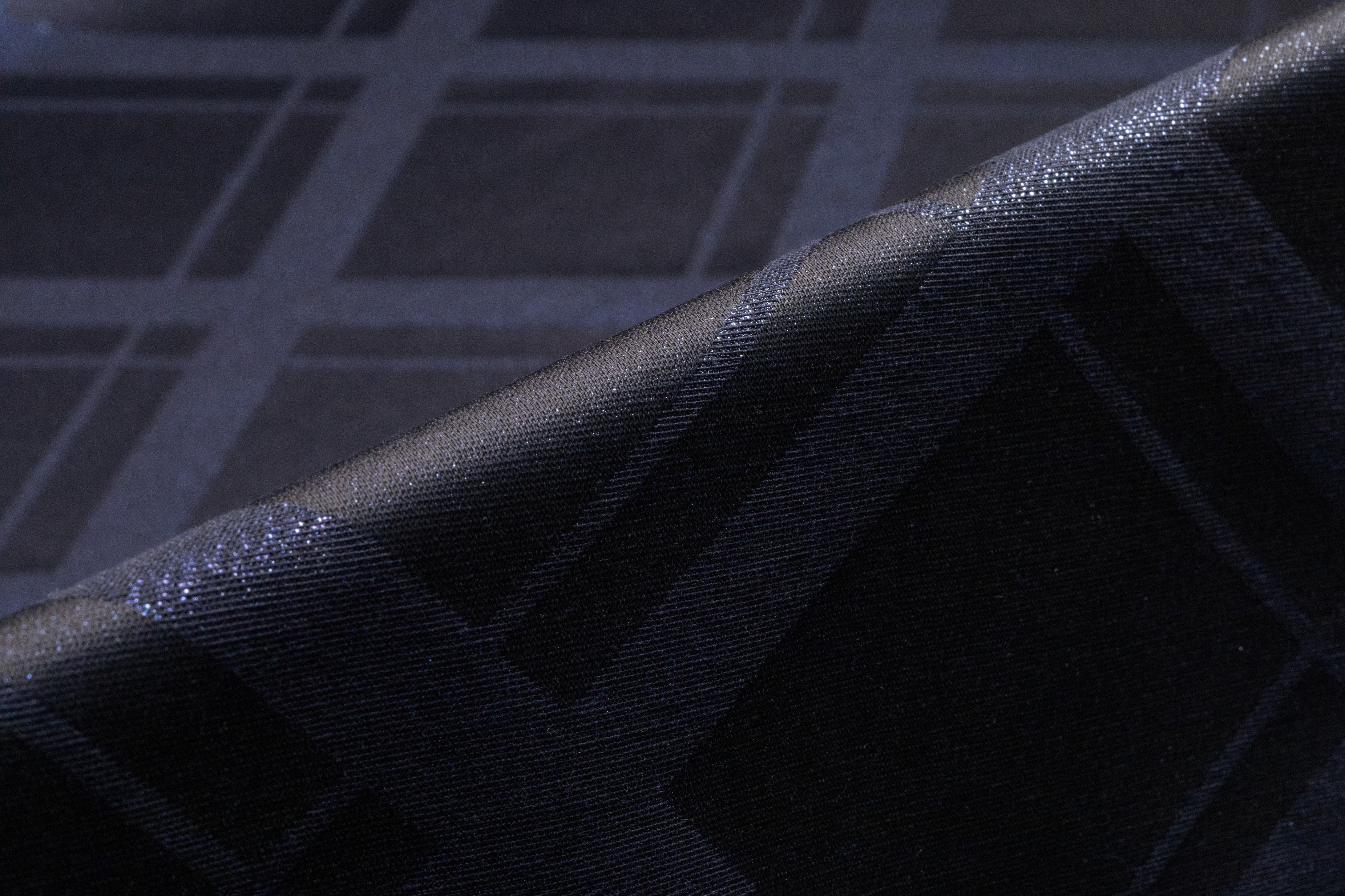 Plaid Italian Metallic Brocade - Navy Blue