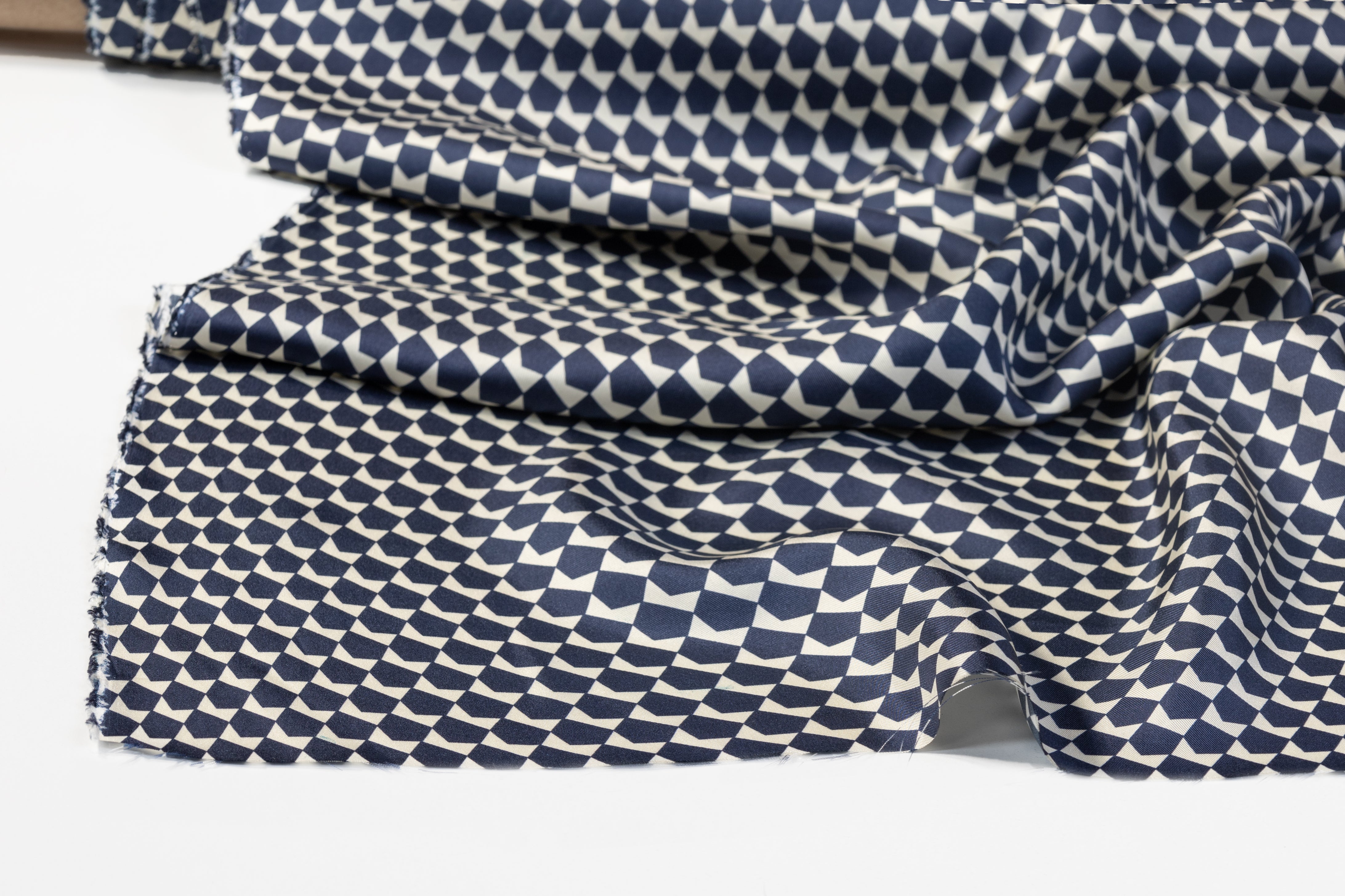 Geometric Silk Twill - Navy / White