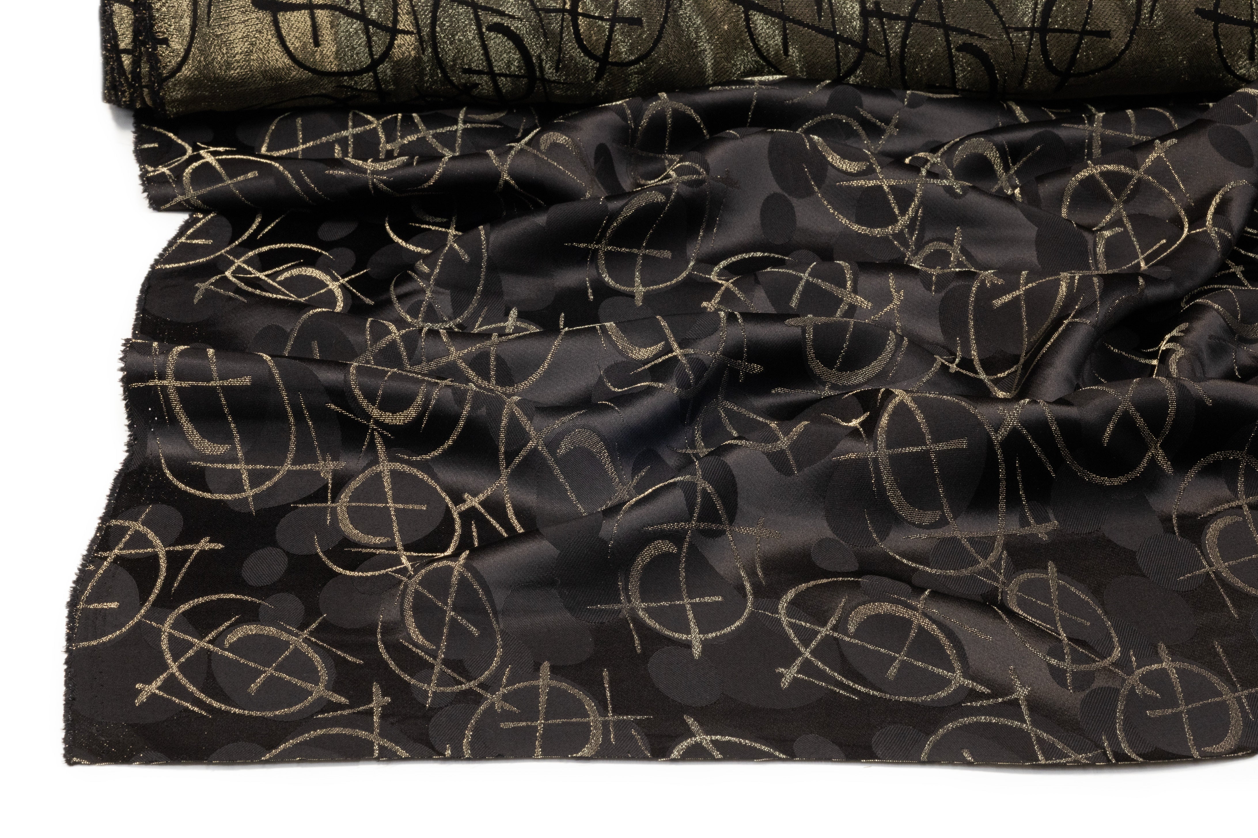 Metallic Italian Viscose Jacquard - Black / Gold