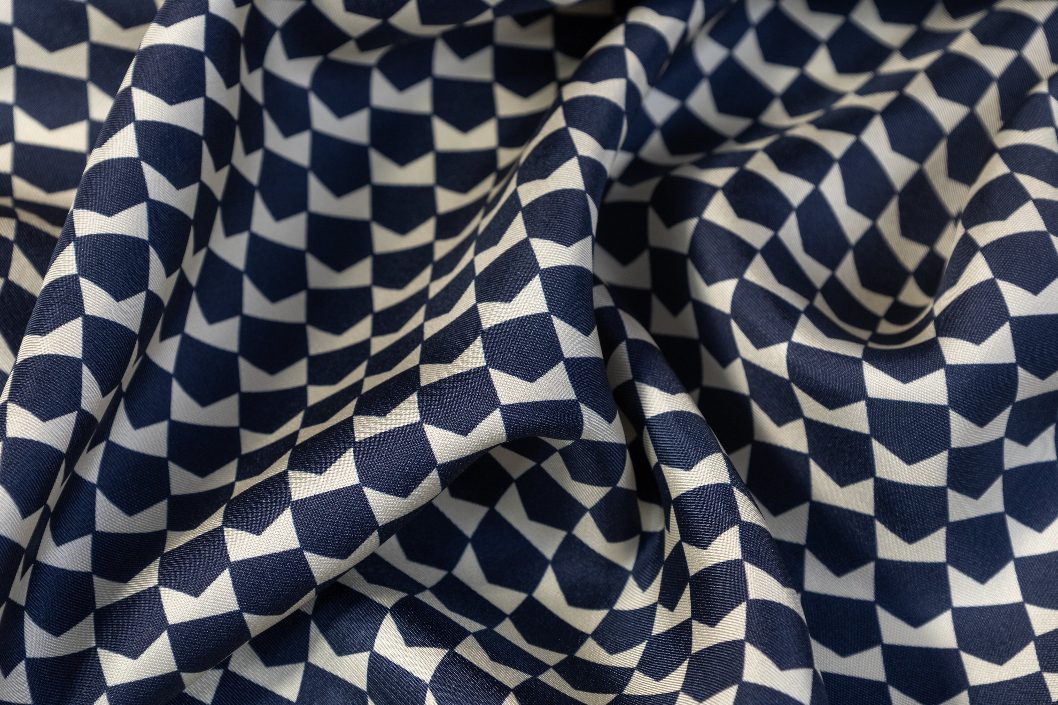 Geometric Silk Twill - Navy / White