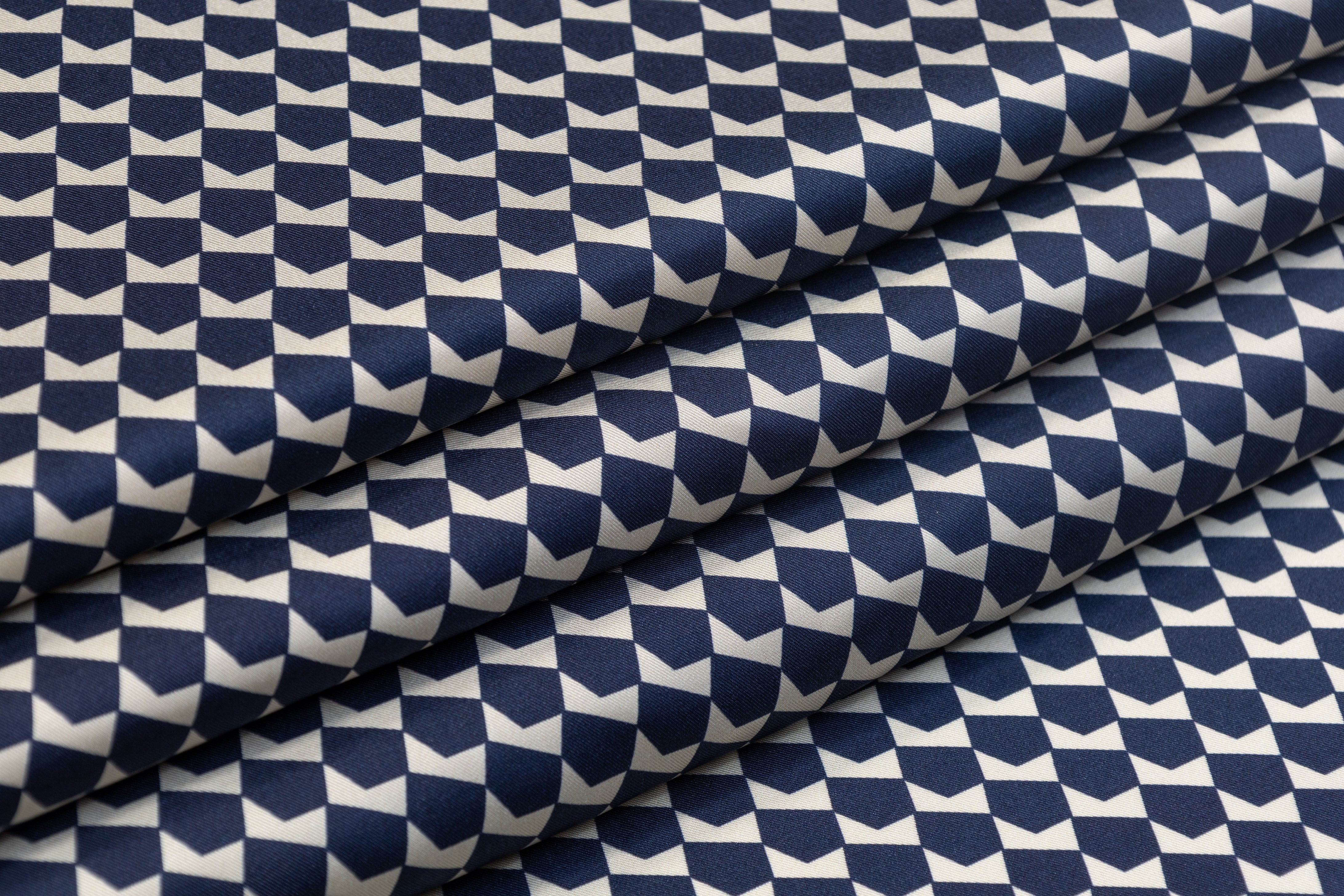 Geometric Silk Twill - Navy / White