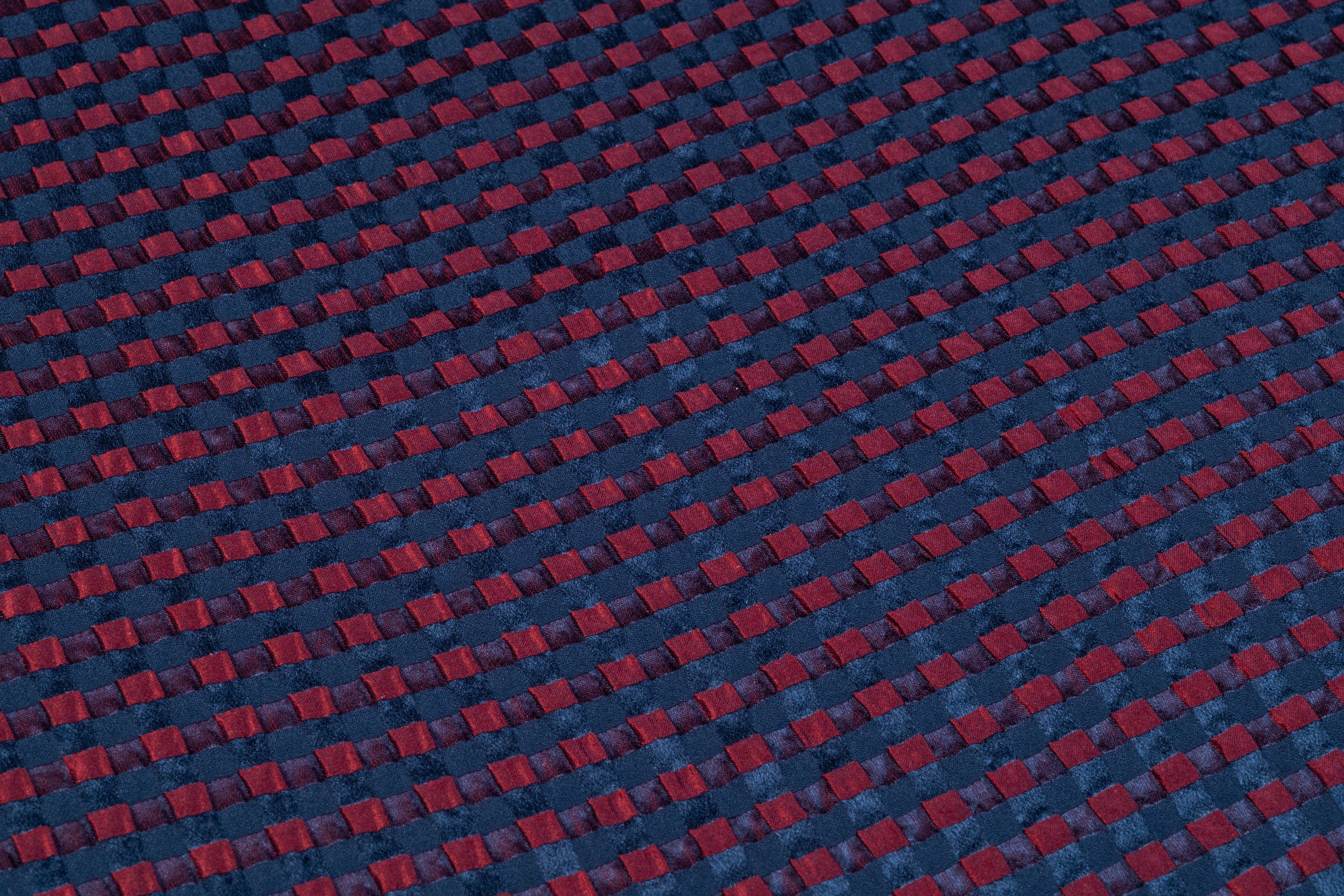 Puckered Italian Poly Silk Jacquard - Red / Navy