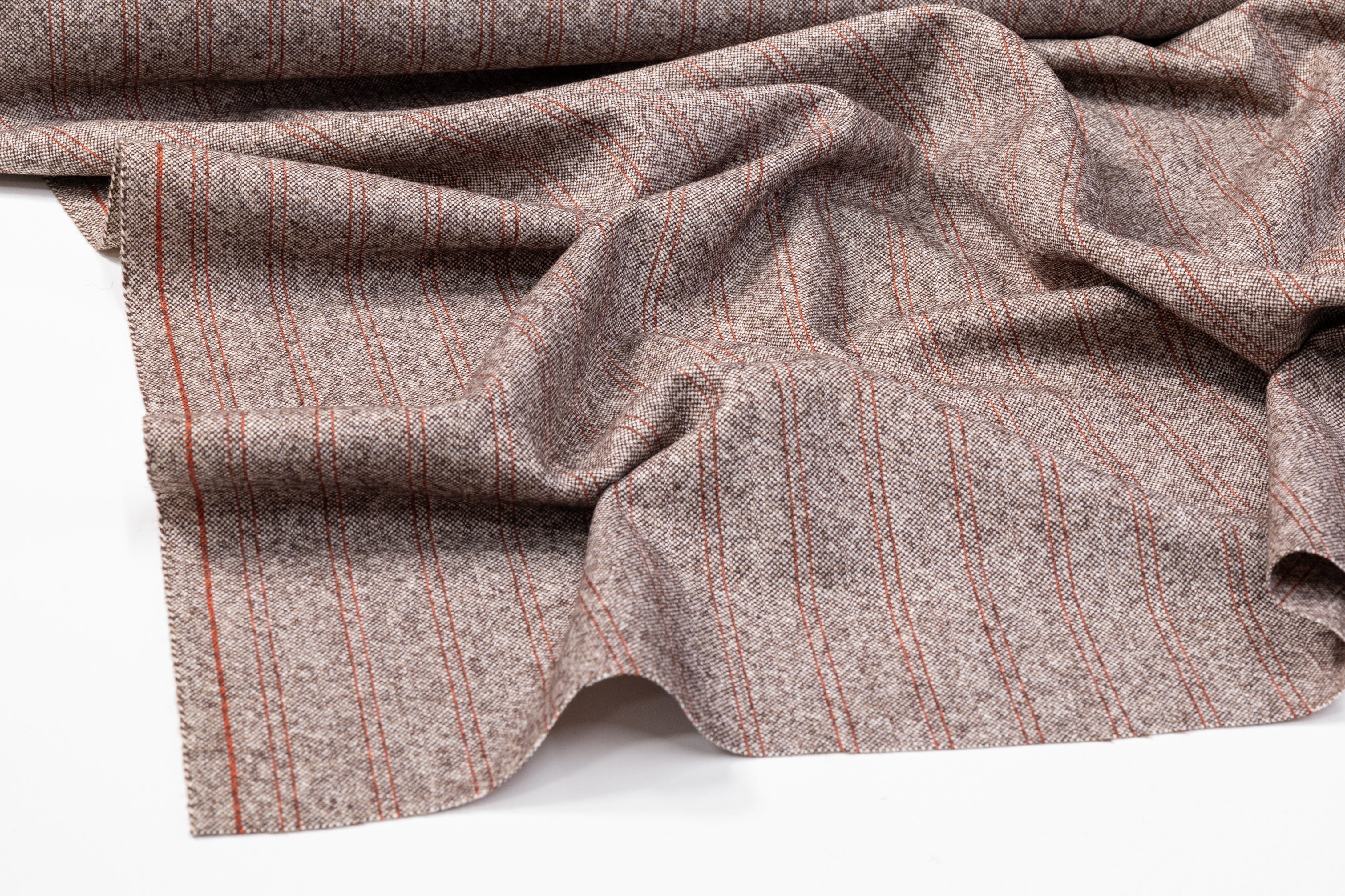 Striped Italian Wool Tweed Coating - Brown / Orange