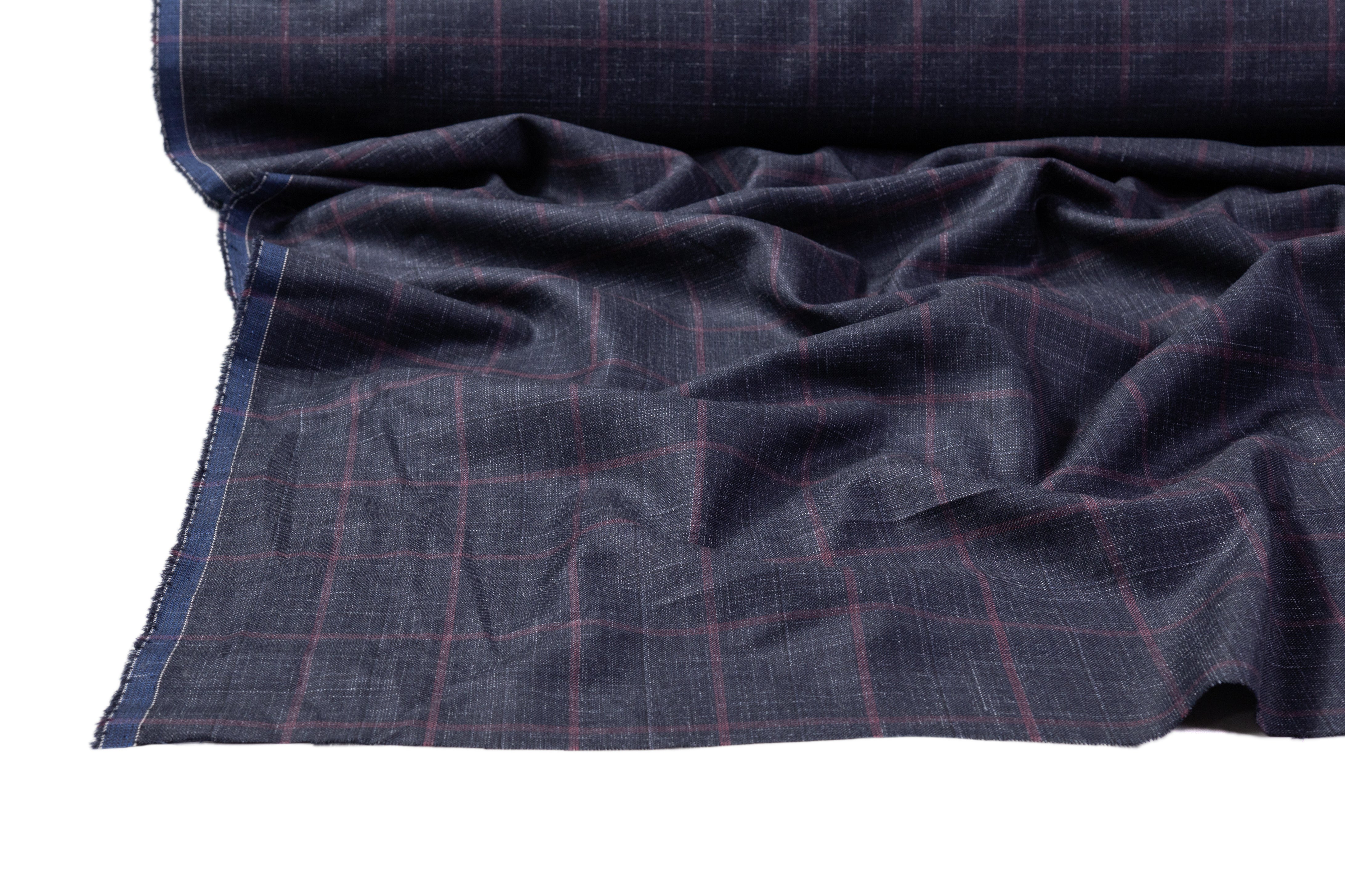 Checked Italian Wool Suiting - Navy / Plum