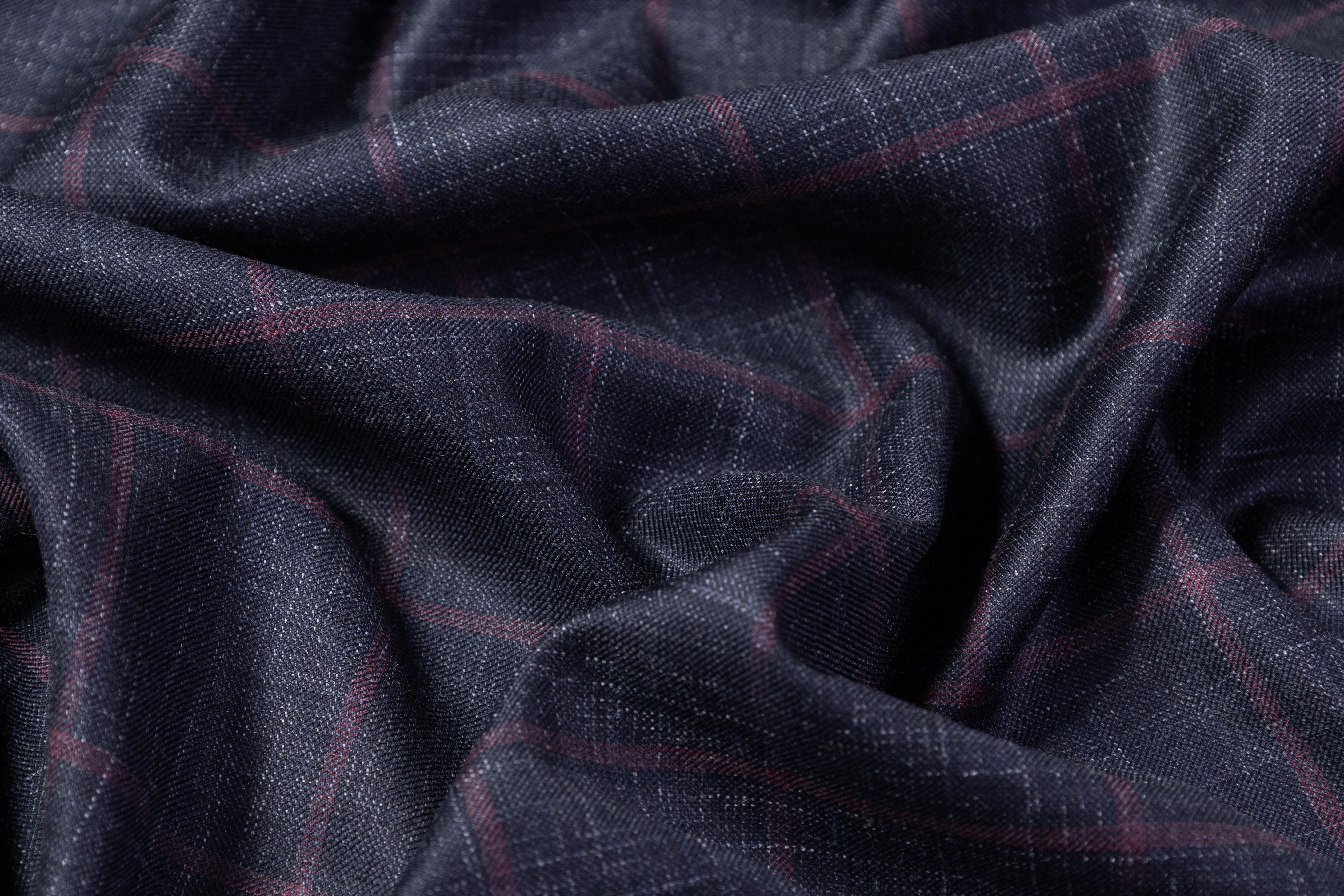Checked Italian Wool Suiting - Navy / Plum