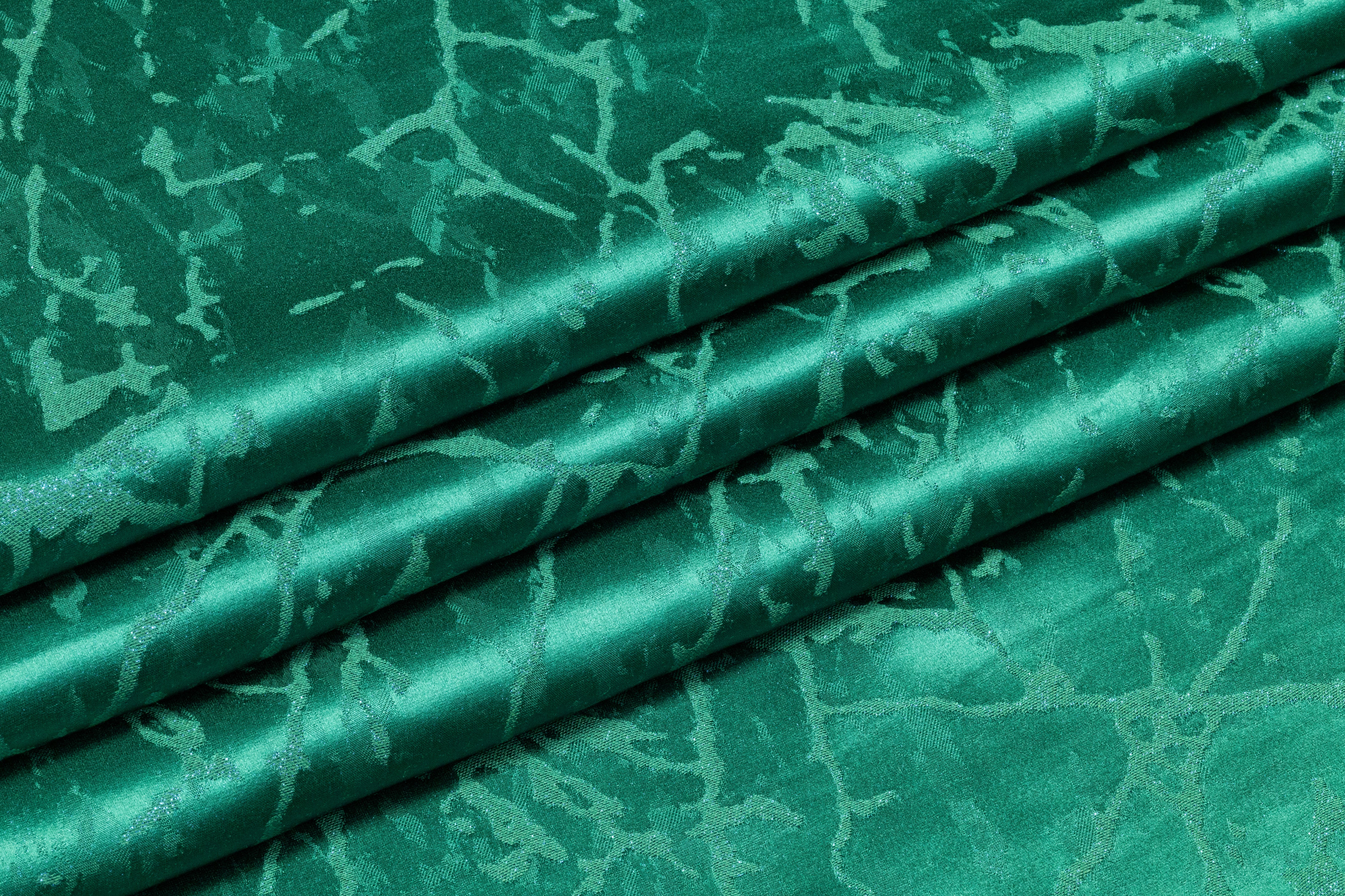 Abstract Metallic Italian Silk Viscose Jacquard - Green
