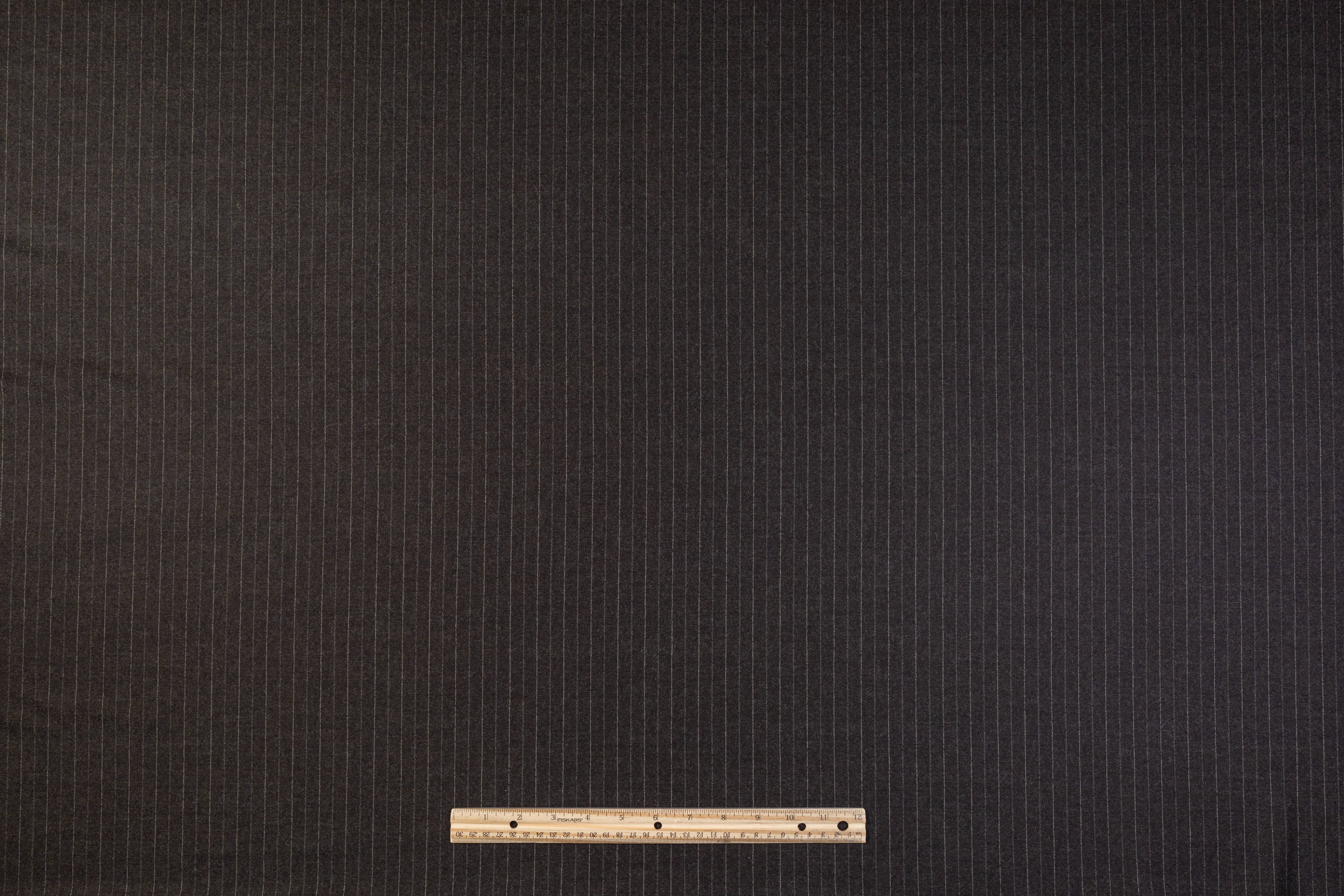 Pin Striped Italian Wool Flannel Suiting - Gray Brown