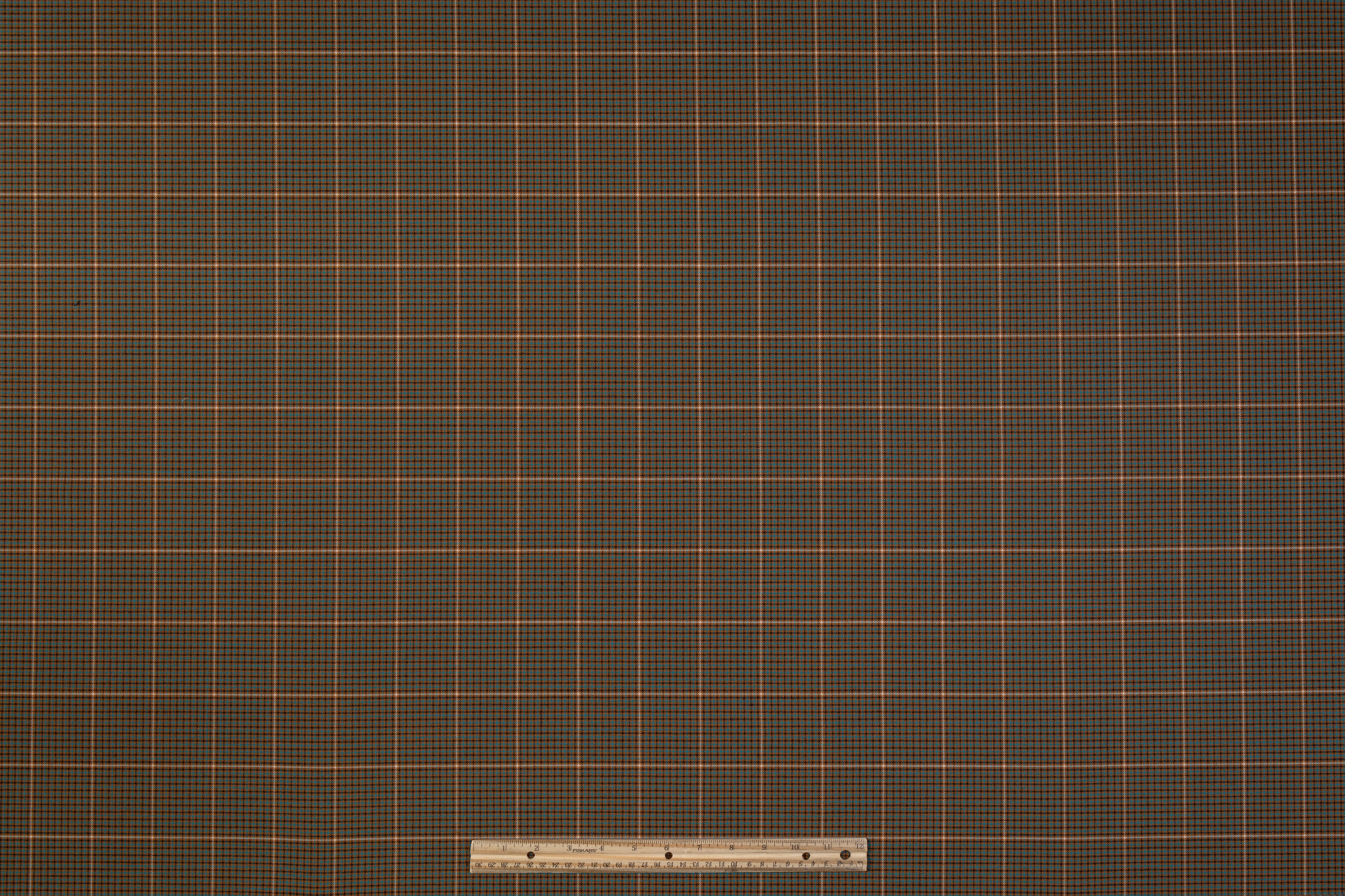 Checked Italian Wool Blend Stretch Suiting - Brown / Turquoise