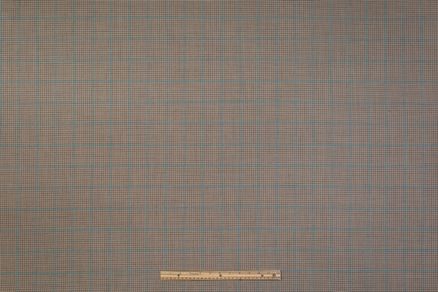 Checked Italian Wool Blend Stretch Suiting - Tan / Turquoise