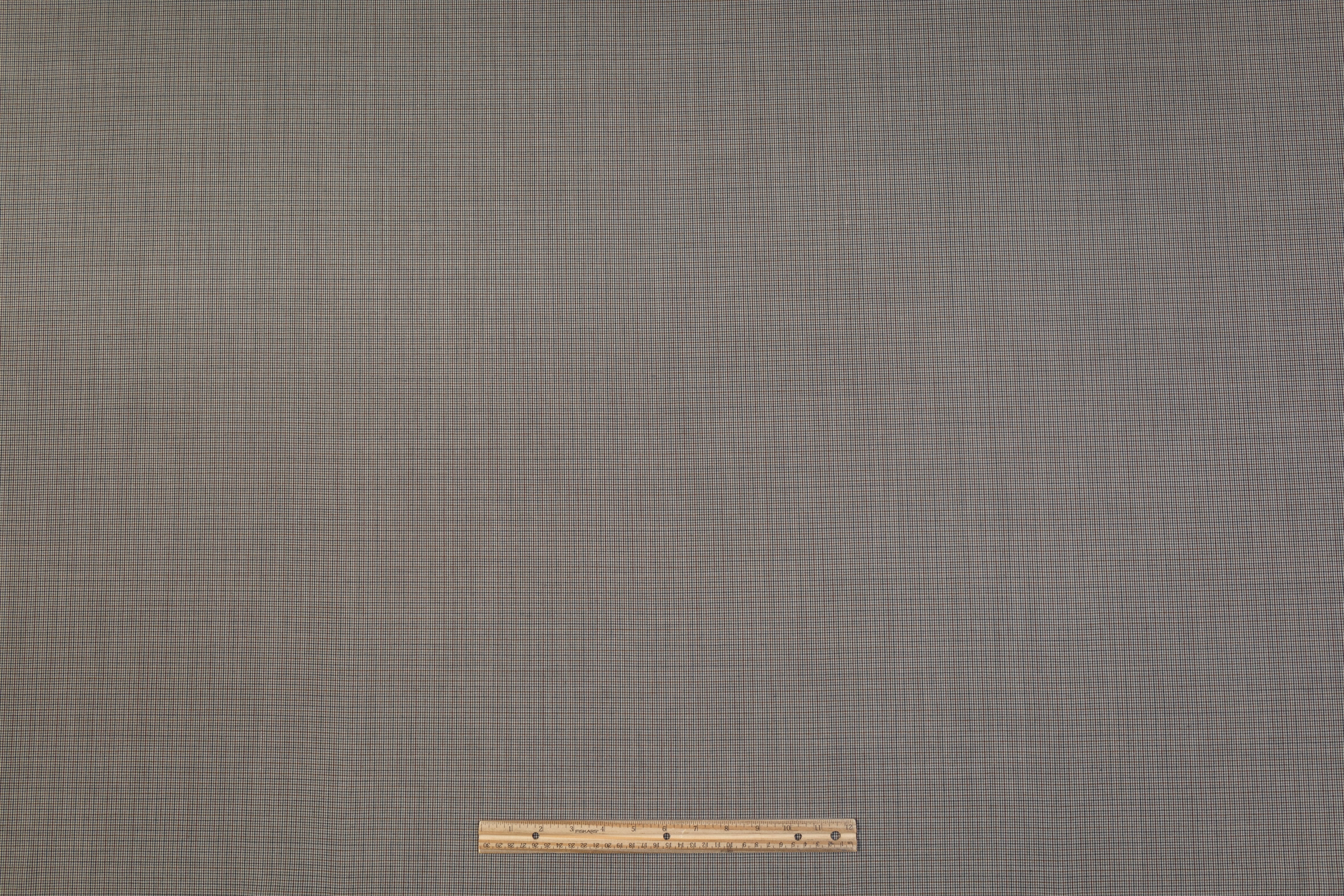 Micro Plaid Italian Poly Wool Suiting - Gray / Brown / Burgundy