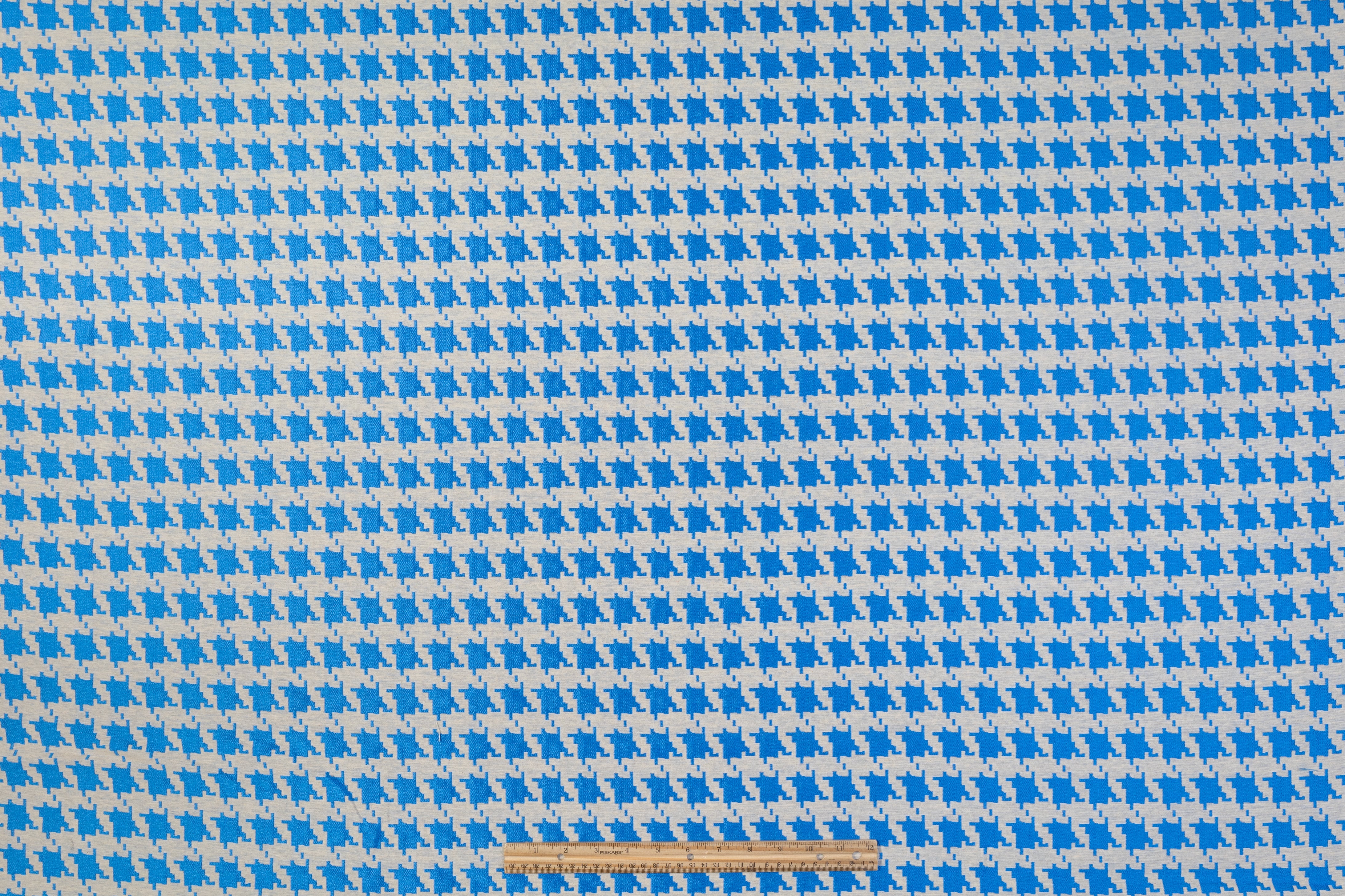 Houndstooth Poly Cotton Brocade - Blue