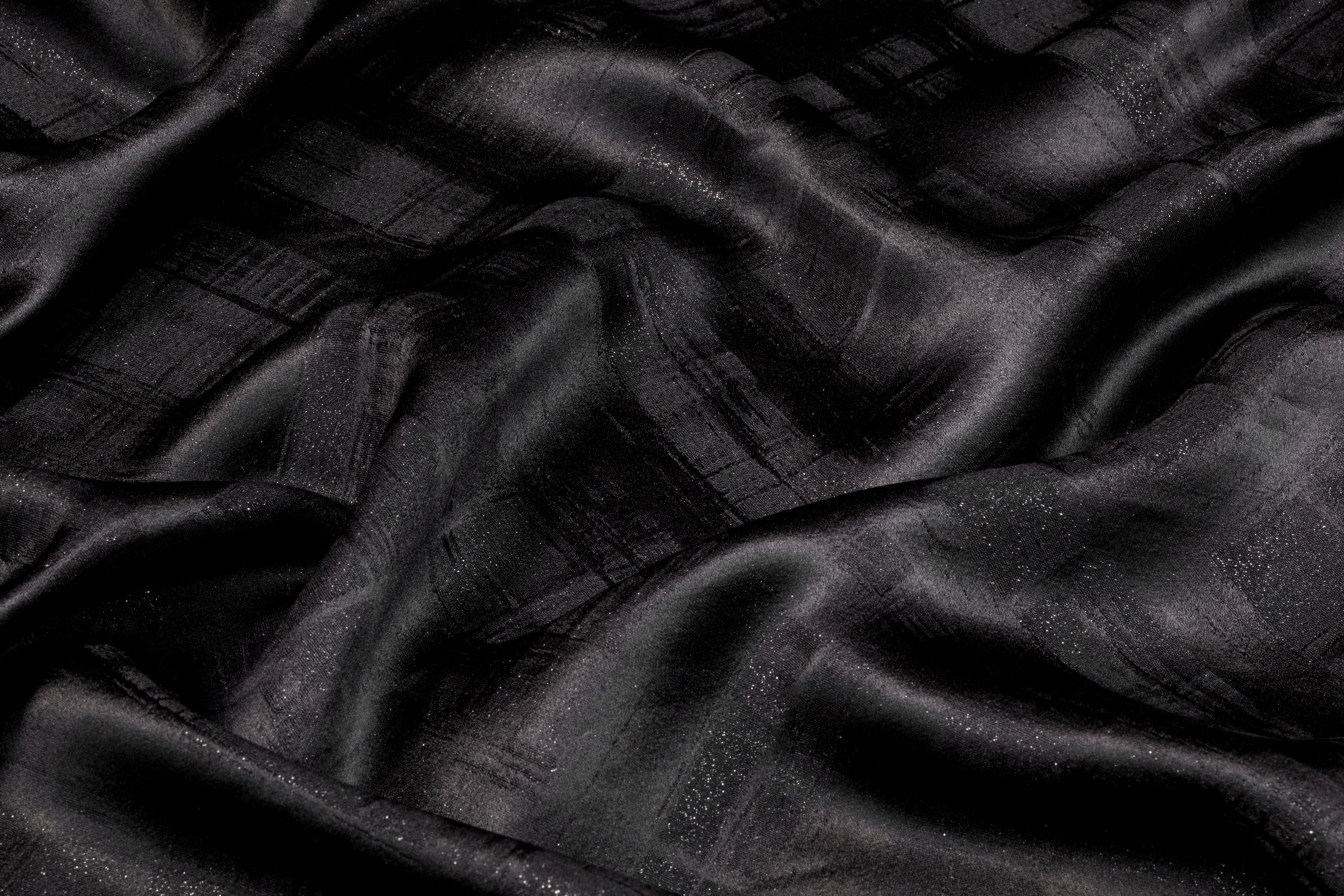 Checked Italian Silk Viscose Metallic Jacquard - Black