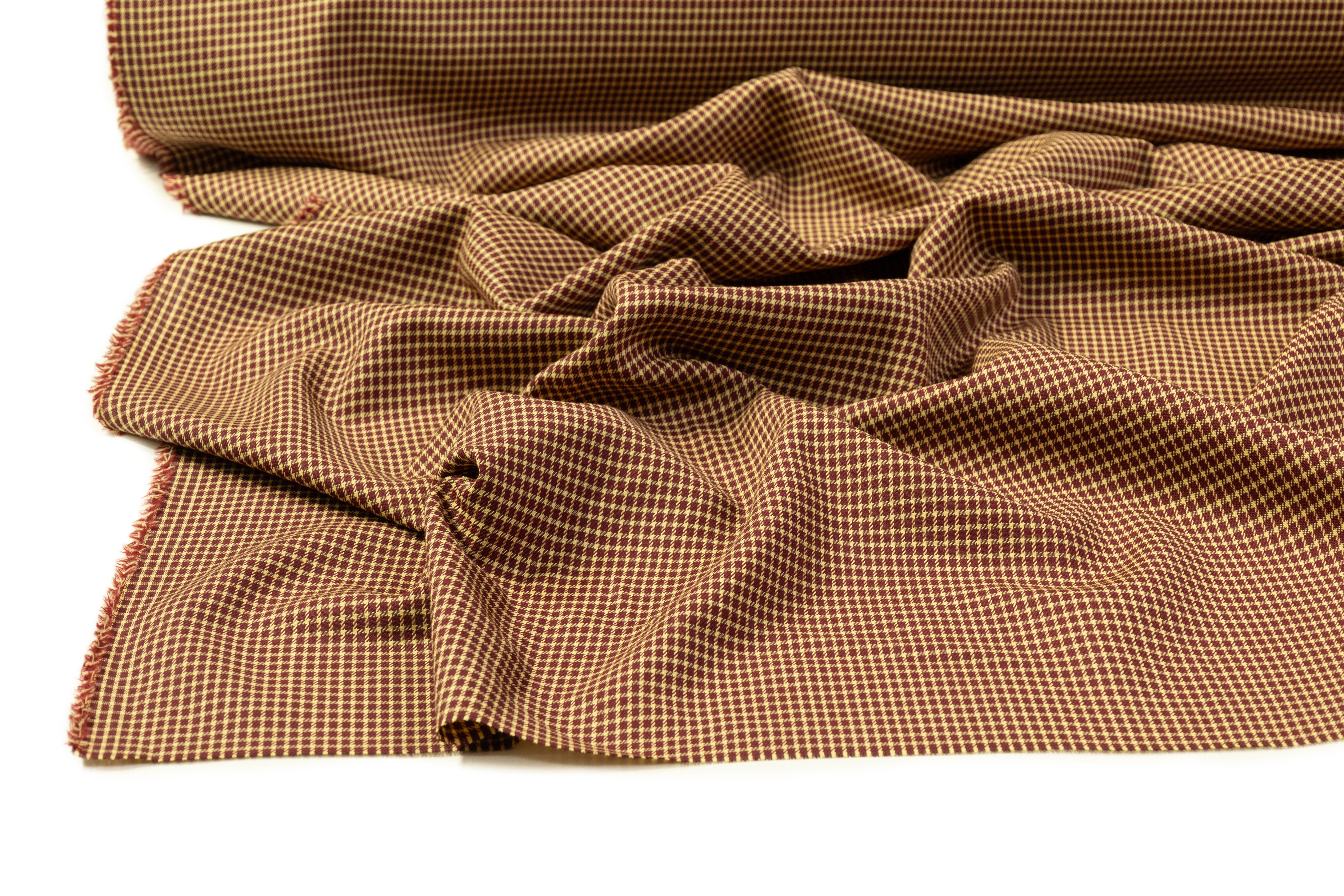 Micro Plaid Italian Wool Suiting - Burgundy / Tan