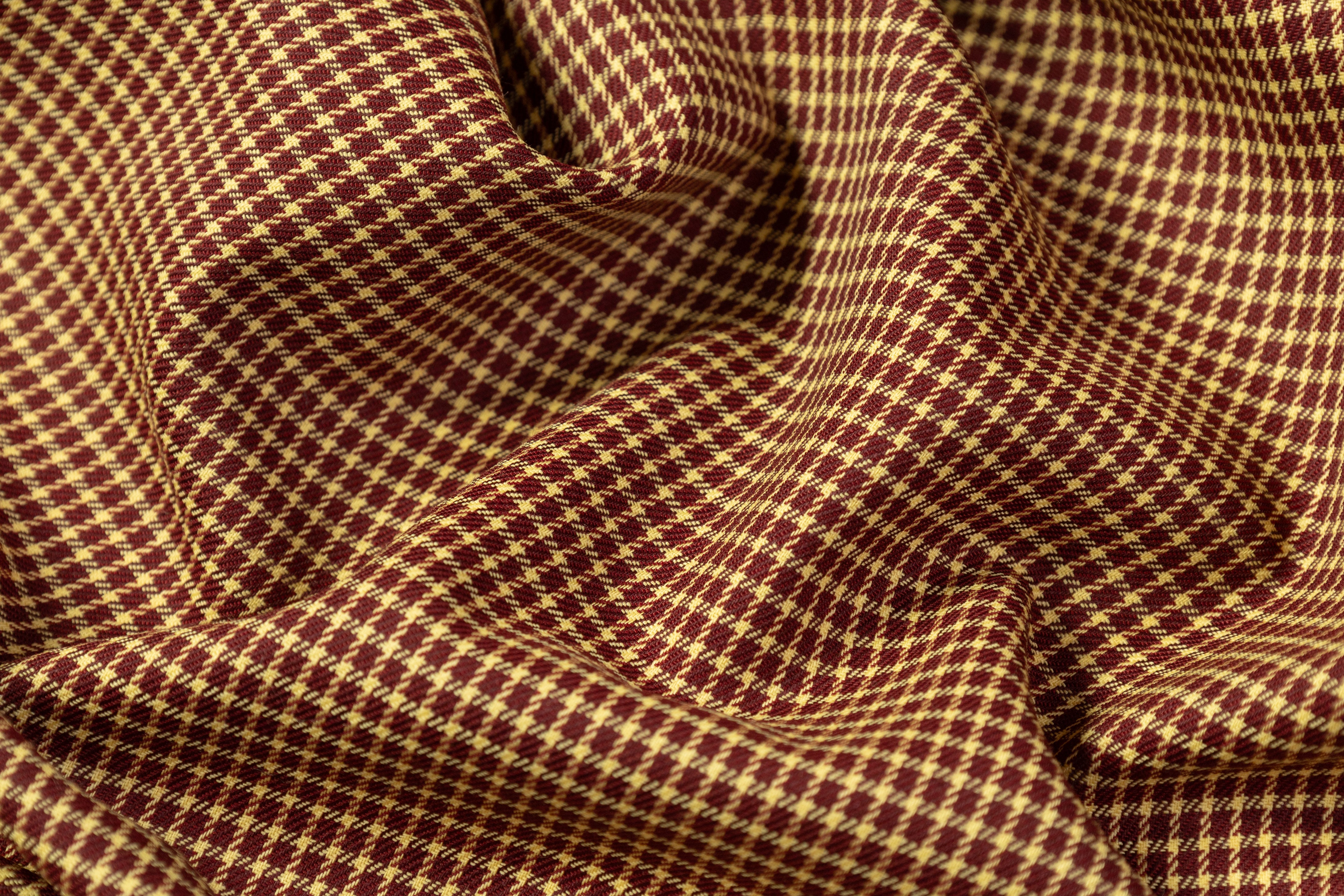 Micro Plaid Italian Wool Suiting - Burgundy / Tan