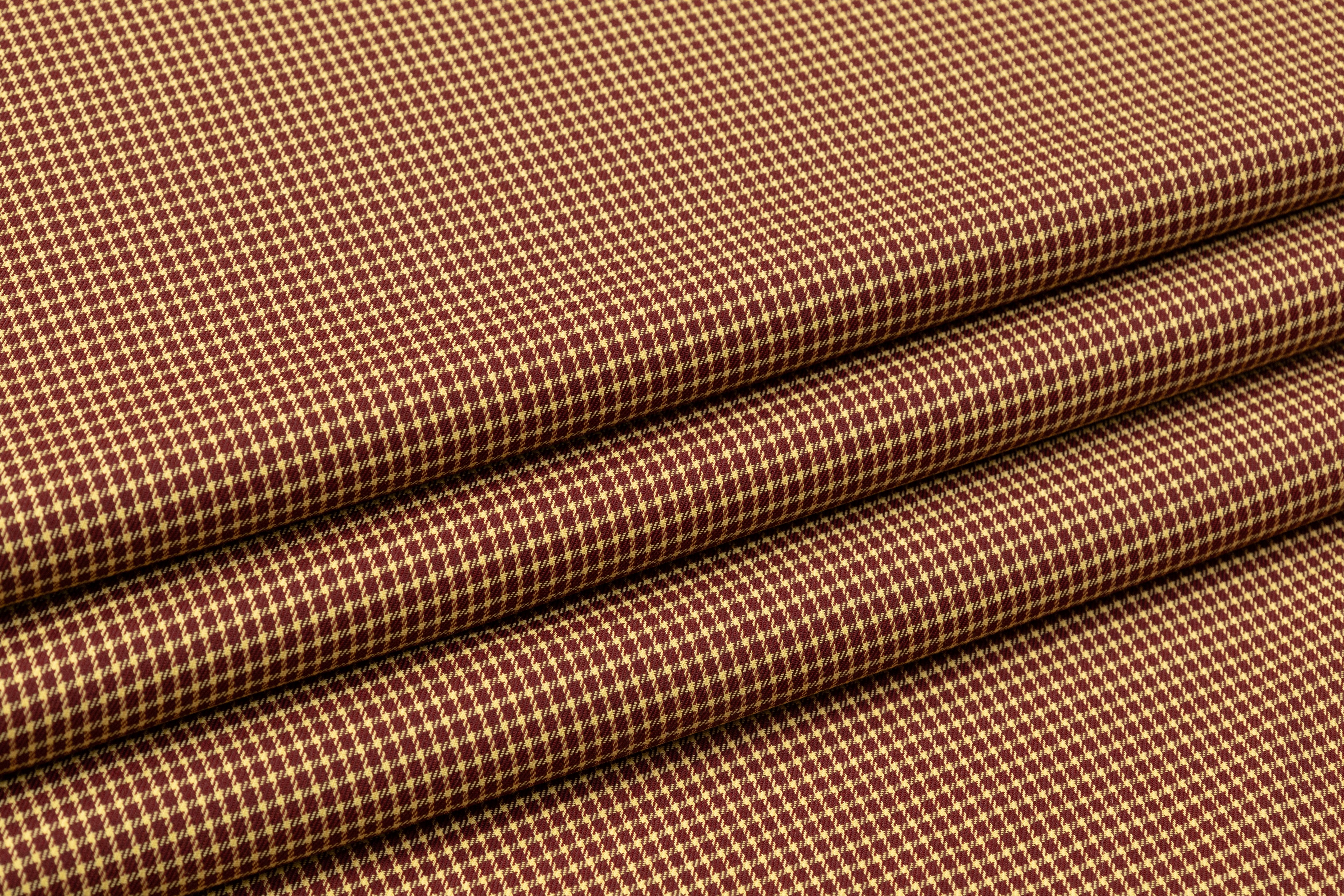Micro Plaid Italian Wool Suiting - Burgundy / Tan