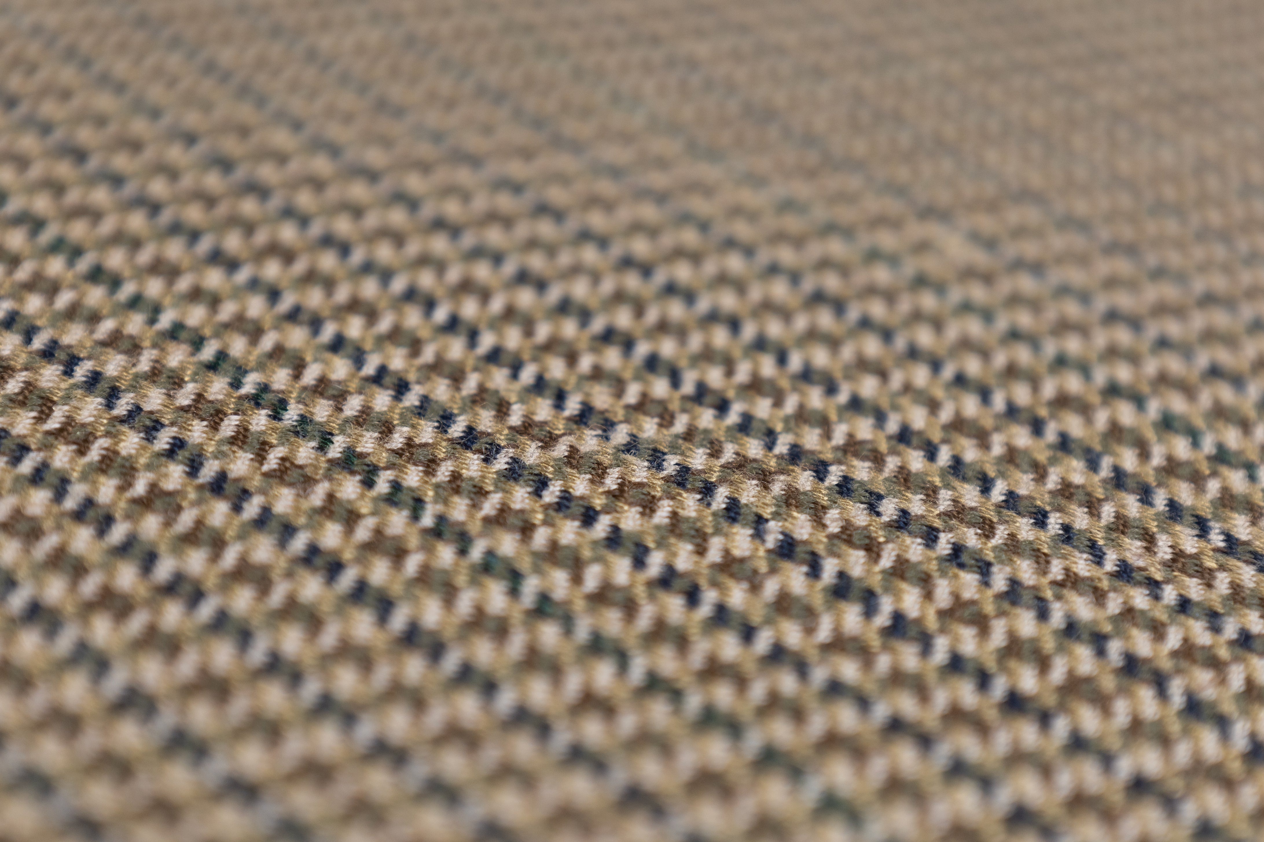 Micro Houndstooth Italian Wool Viscose Suiting - Khaki Green / Blue