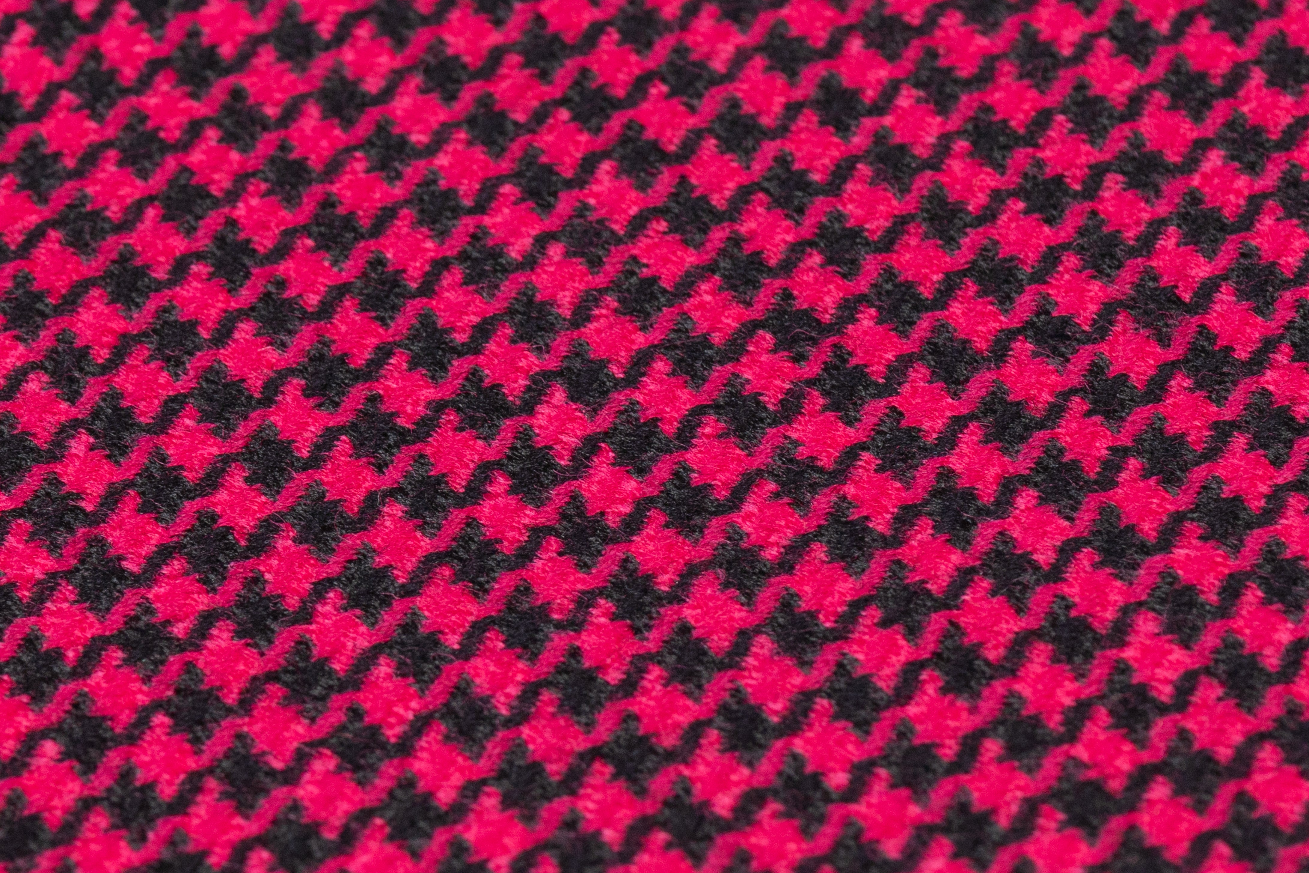Houndstooth Italian Wool Suiting - Raspberry / Black