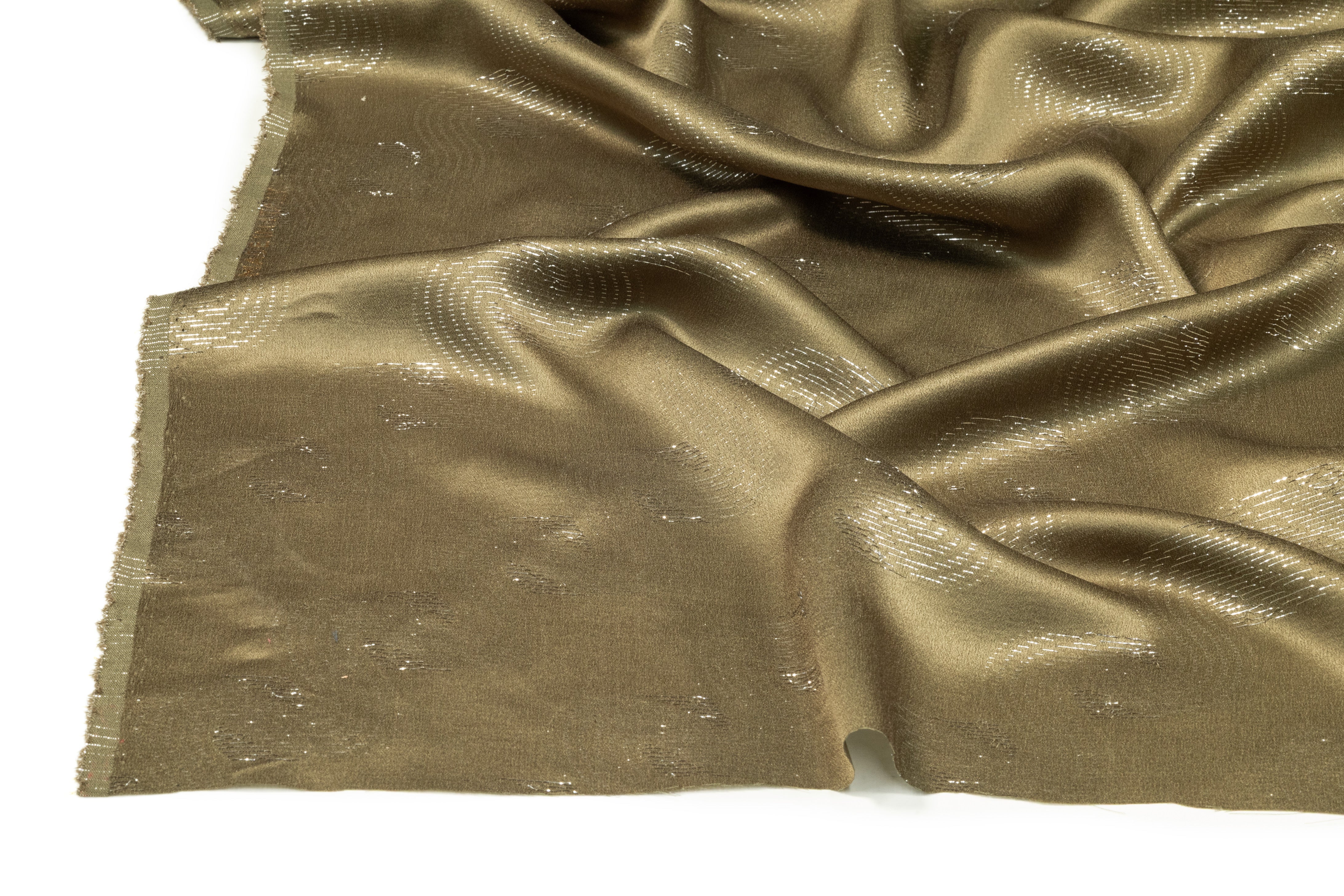 Metallic Italian Silk Jacquard - Olive / Silver