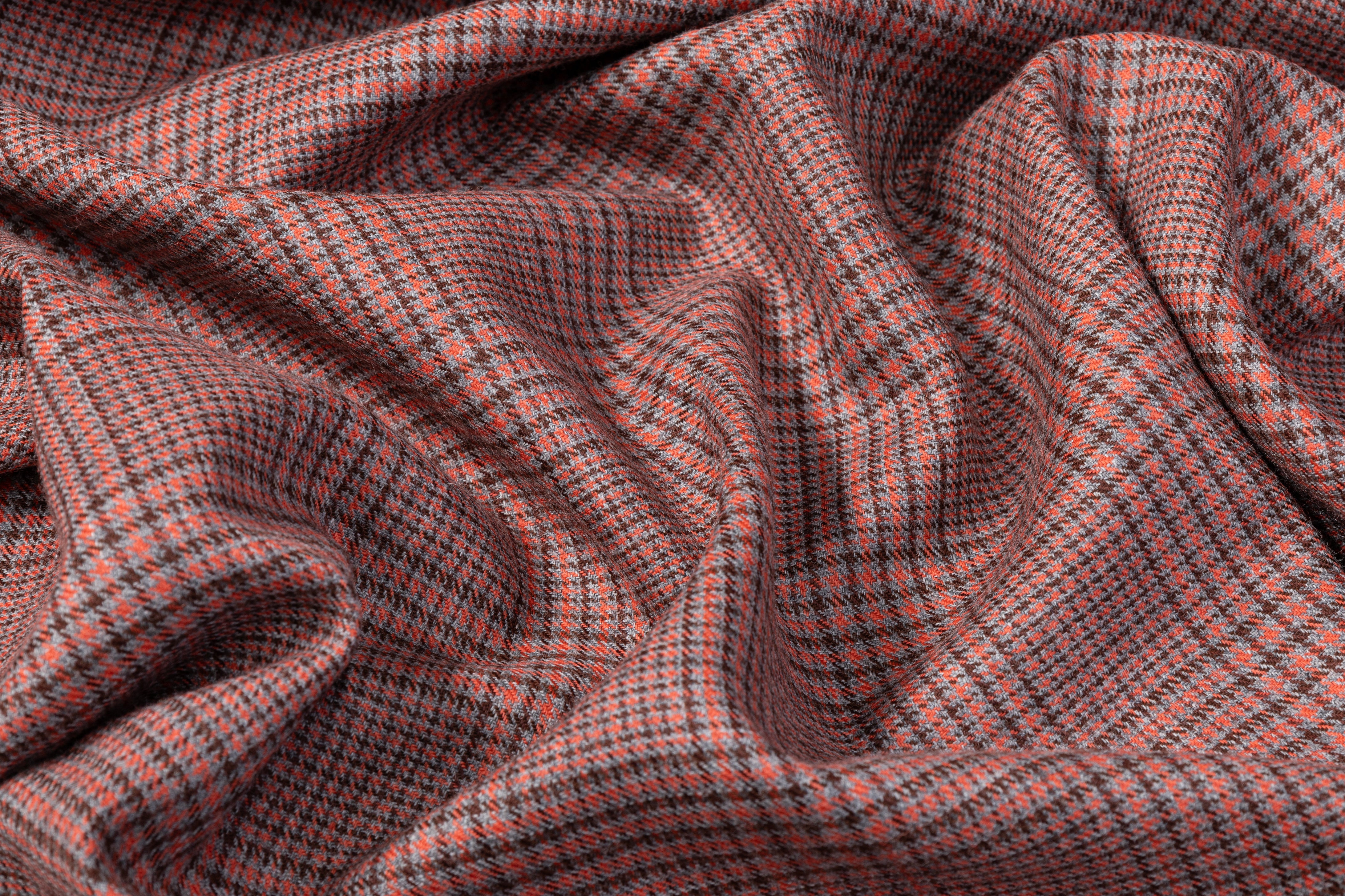 Checked Italian Wool Suiting - Brick Red