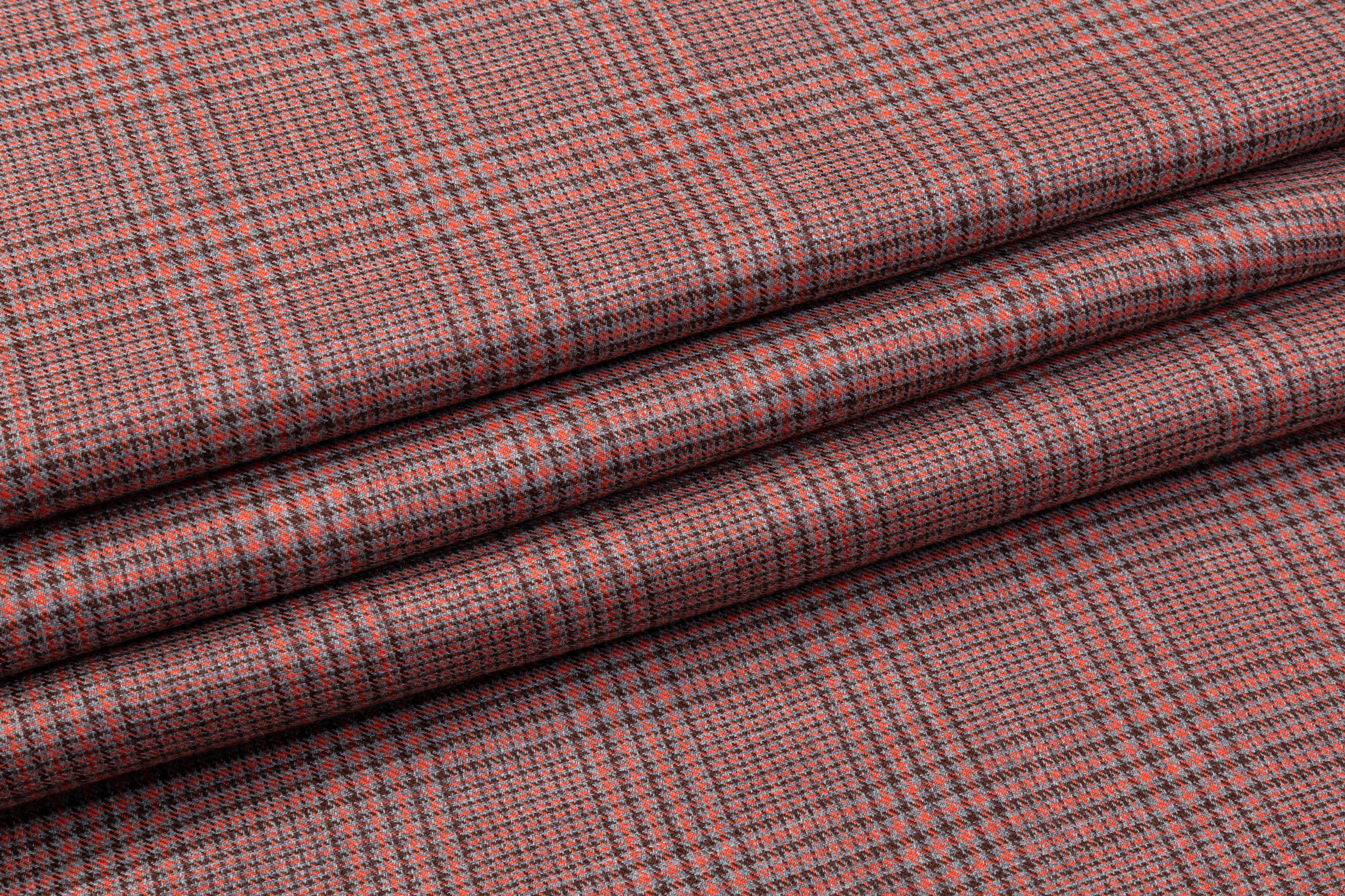 Checked Italian Wool Suiting - Brick Red
