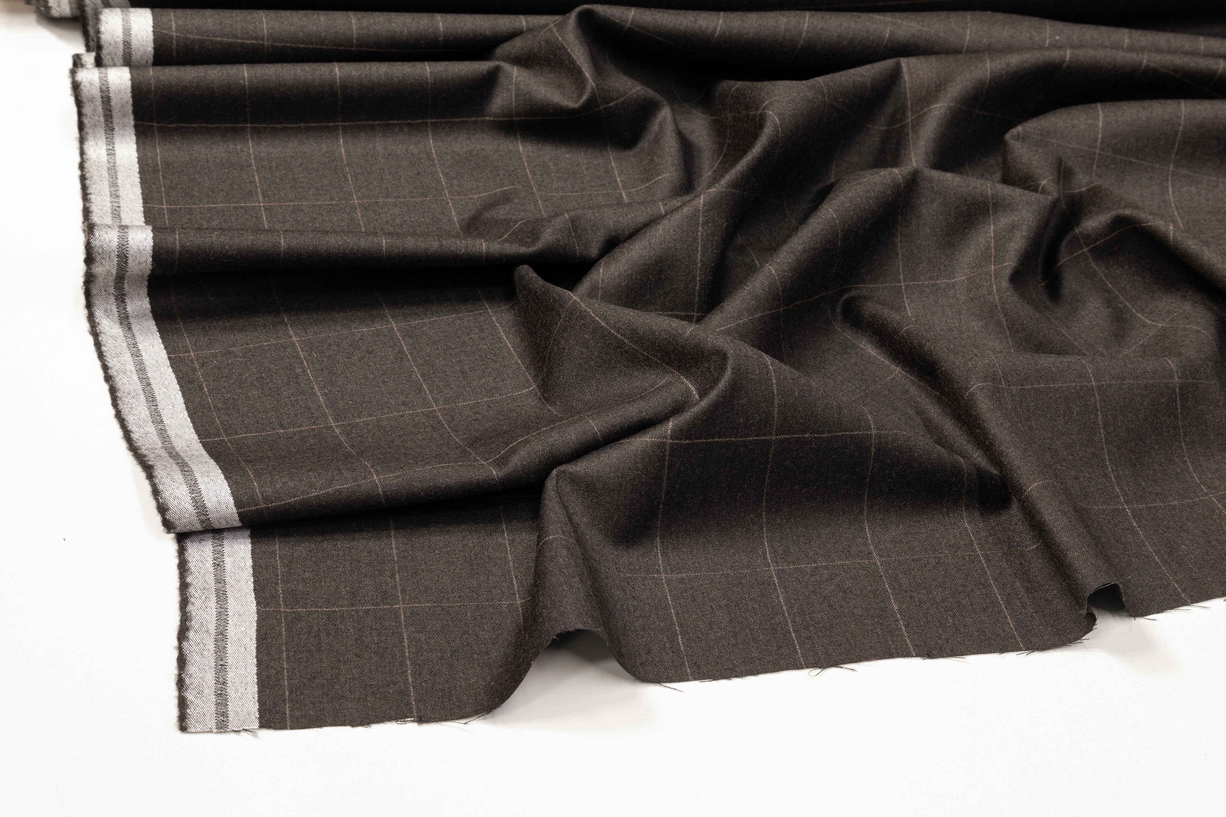 Windowpane Italian Wool Suiting - Gray