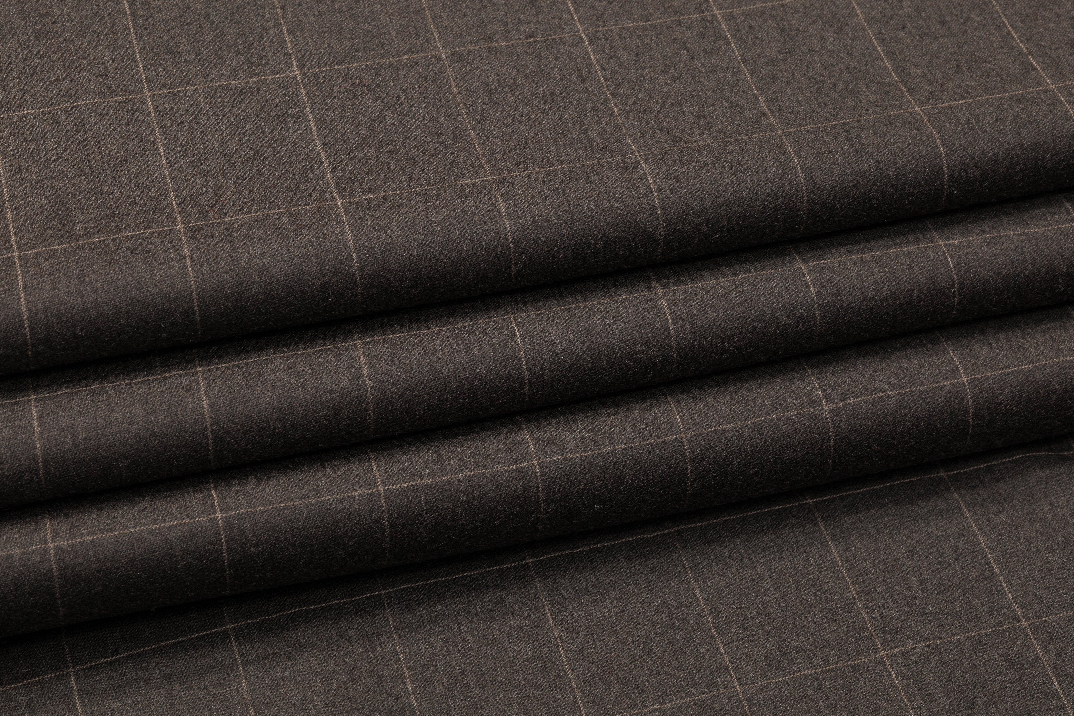 Windowpane Italian Wool Suiting - Gray