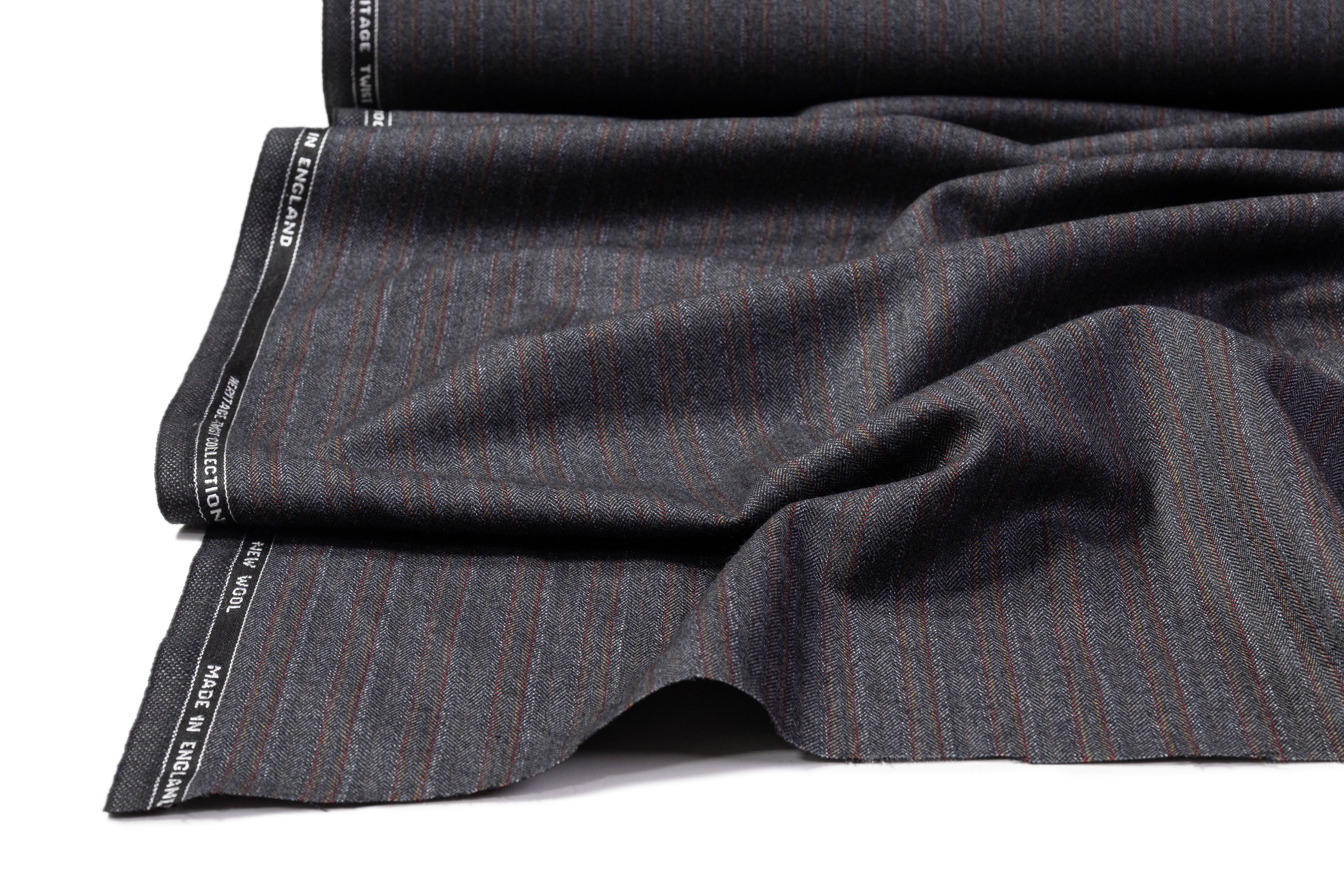 Striped Heritage Twist English Wool Suiting - Gray