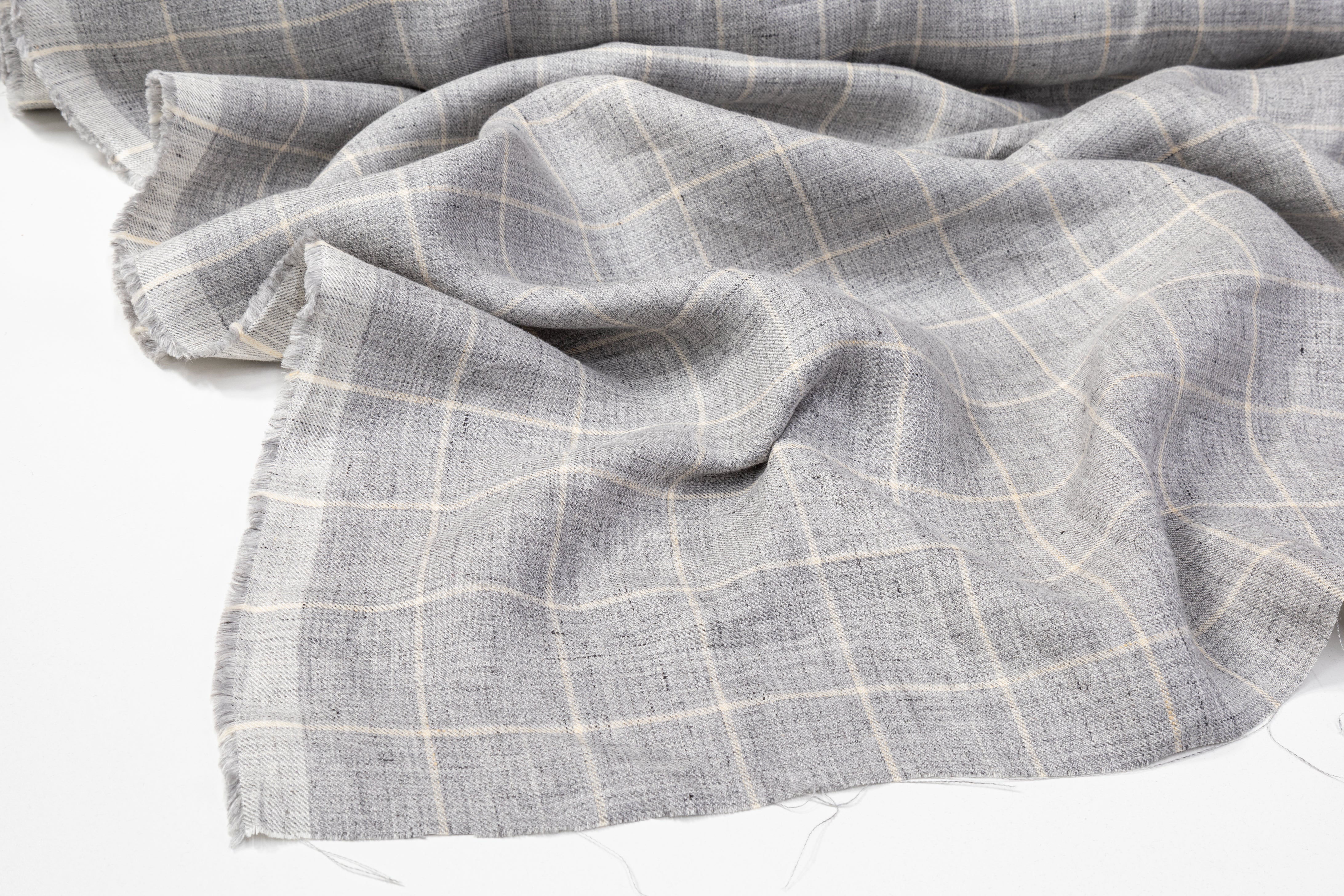 Windowpane Italian Linen and Cotton Suiting - Gray