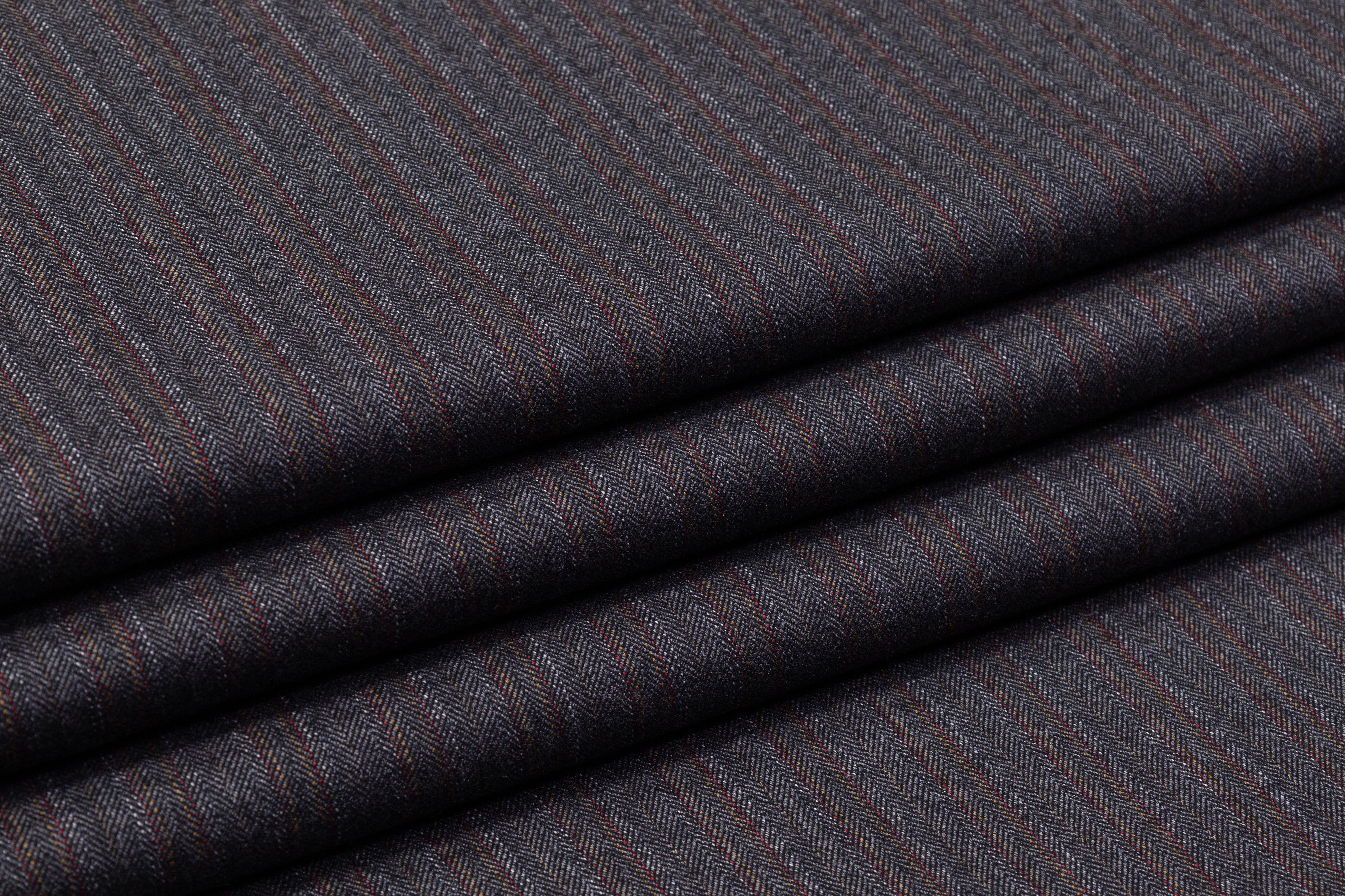 Striped Heritage Twist English Wool Suiting - Gray