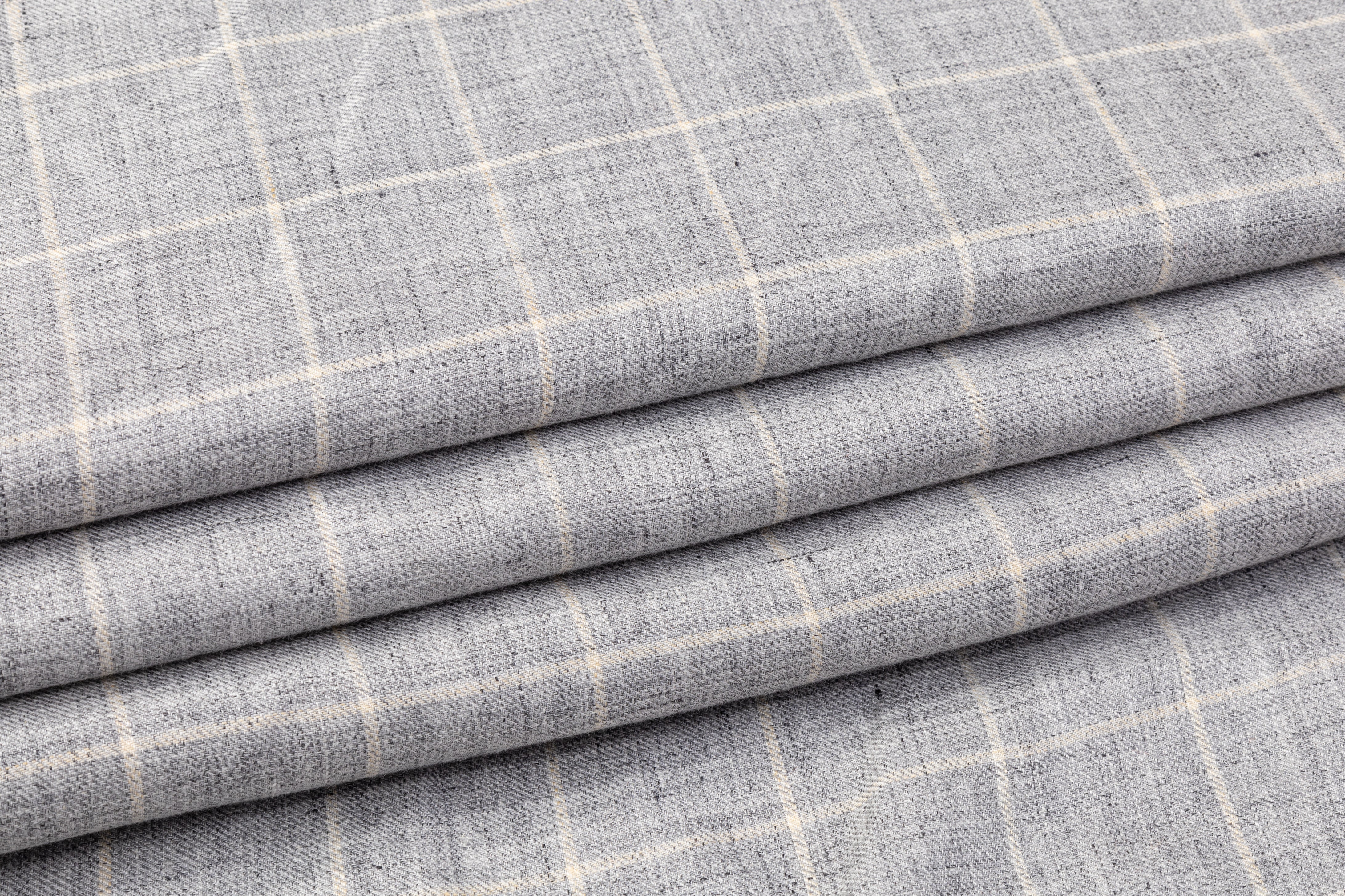 Windowpane Italian Linen and Cotton Suiting - Gray