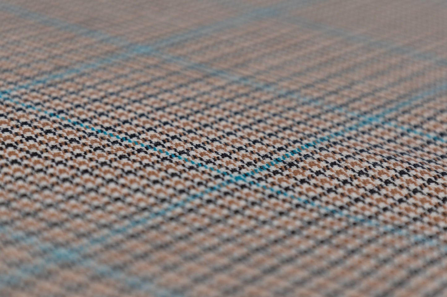 Checked Italian Wool Blend Stretch Suiting - Tan / Turquoise