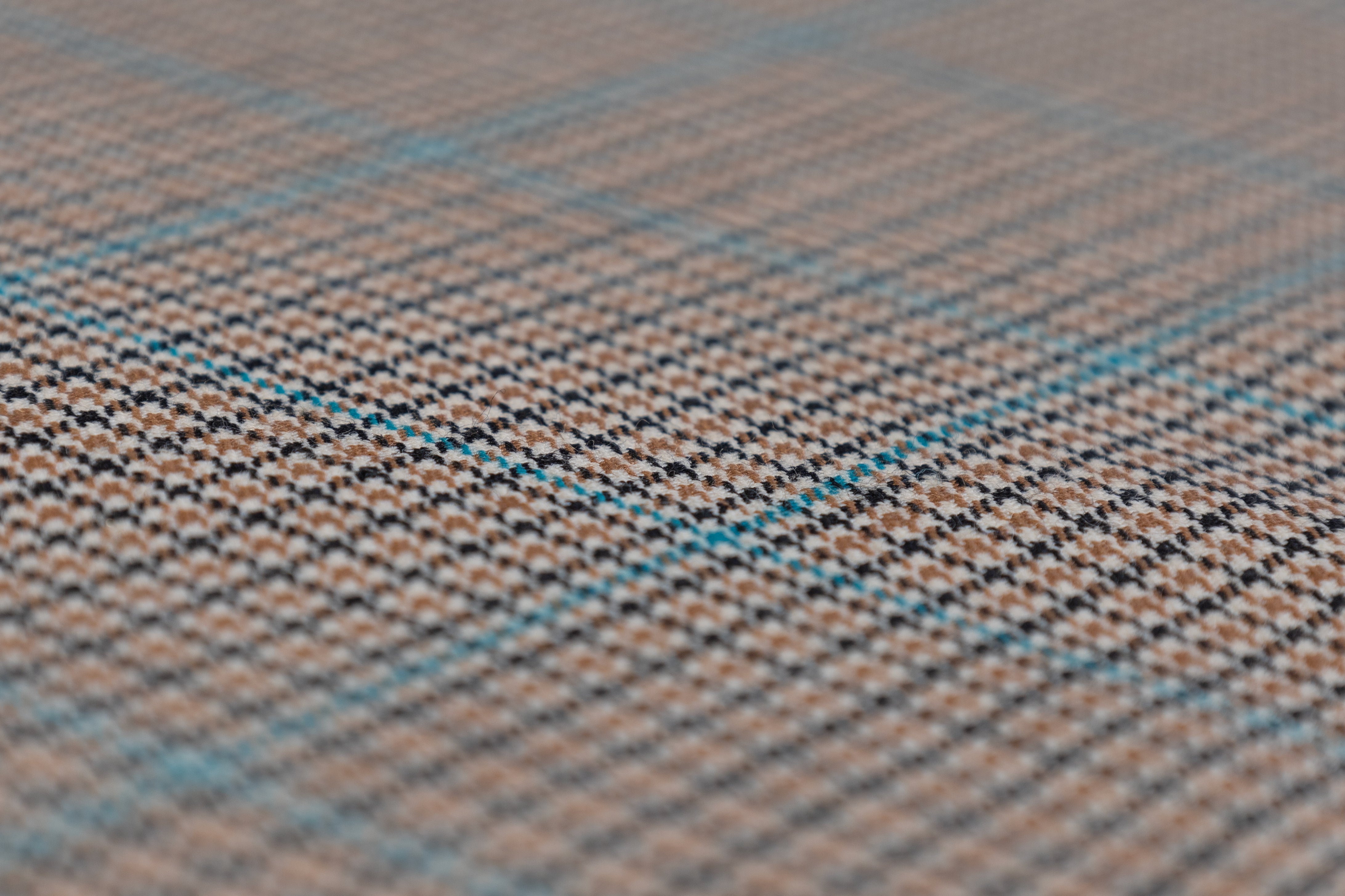 Checked Italian Wool Blend Stretch Suiting - Tan / Turquoise