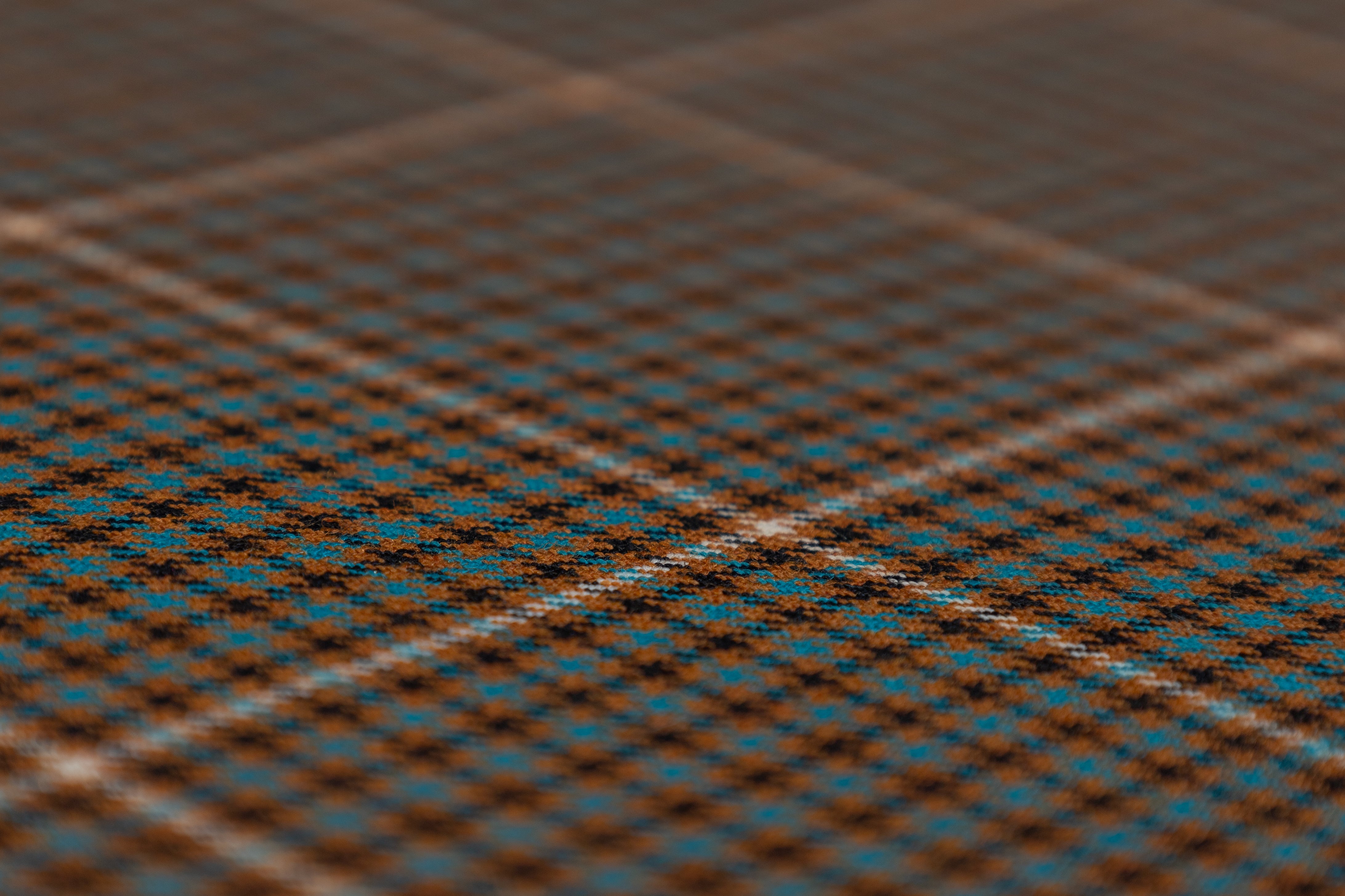Checked Italian Wool Blend Stretch Suiting - Brown / Turquoise
