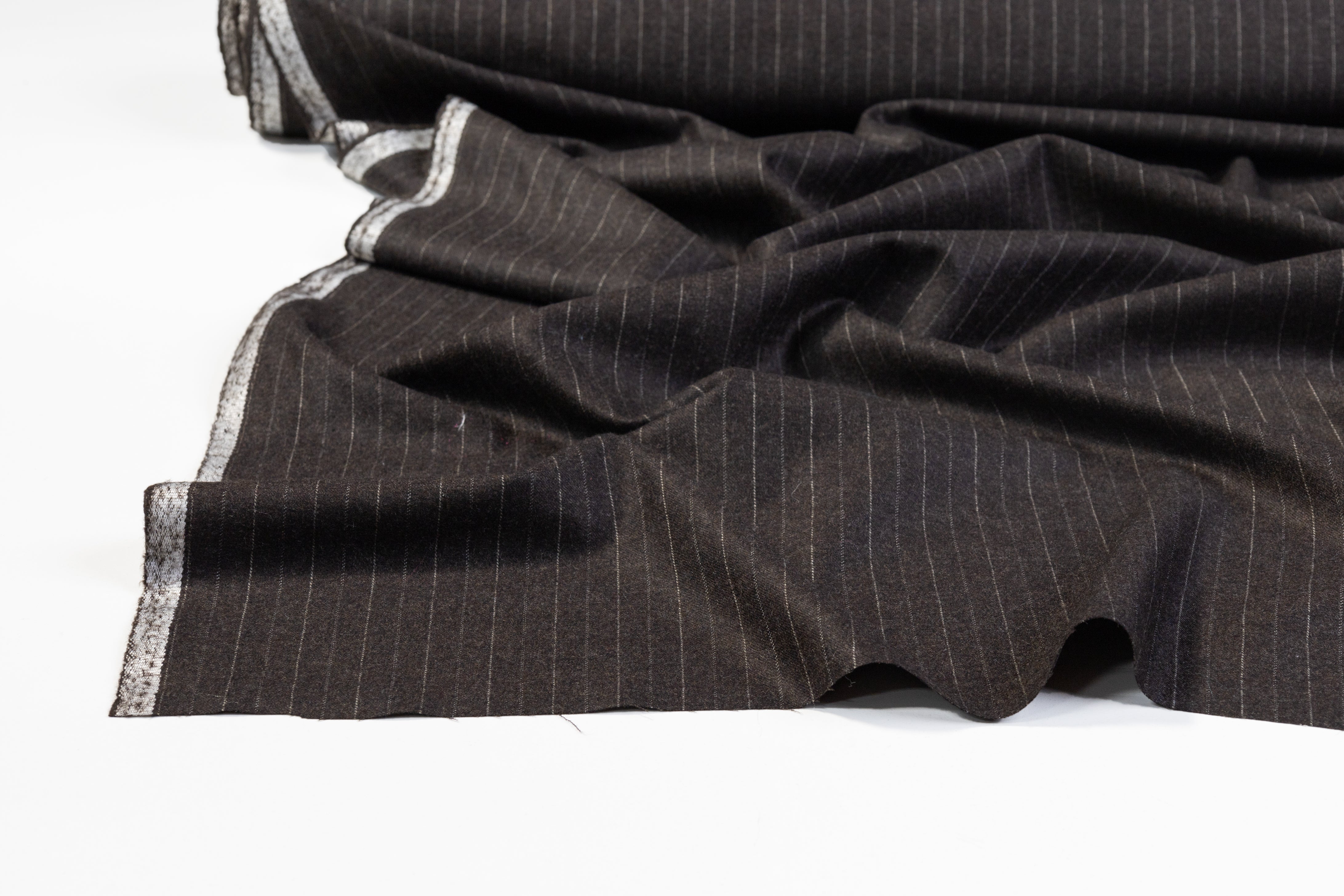 Pin Striped Italian Wool Flannel Suiting - Gray Brown